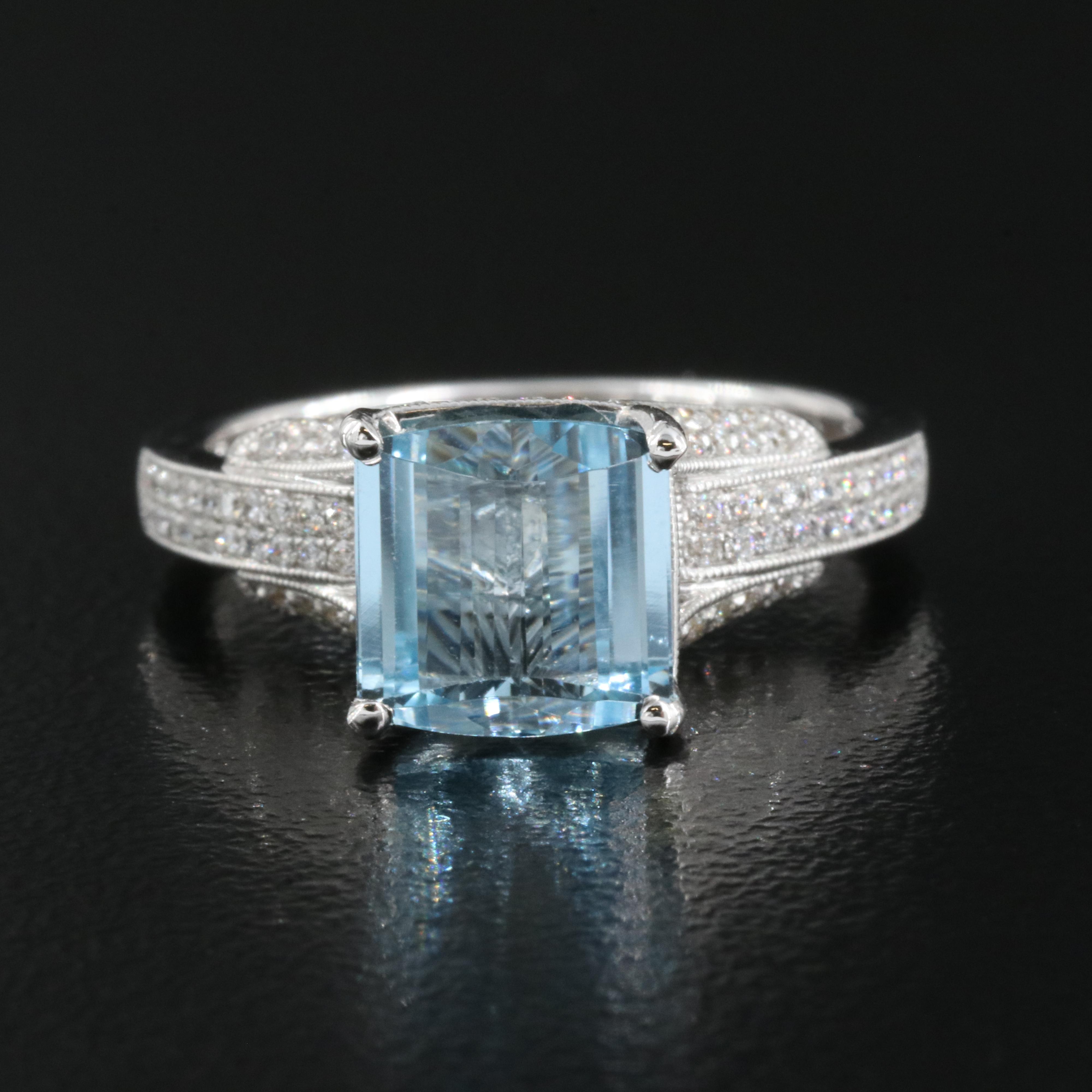 18K 2.22 CT Aquamarine and Diamond Ring with GIA Report