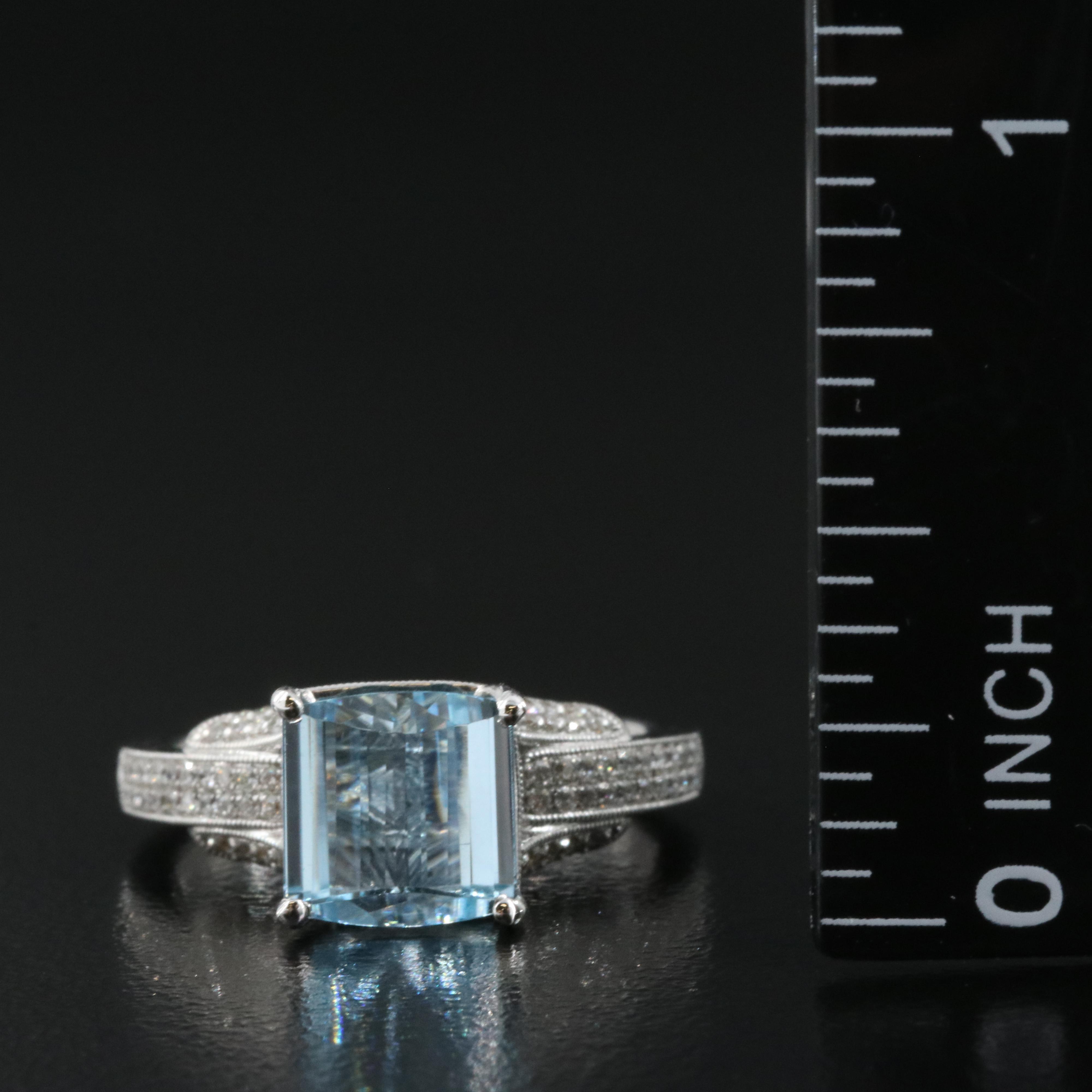 18K 2.22 CT Aquamarine and Diamond Ring with GIA Report