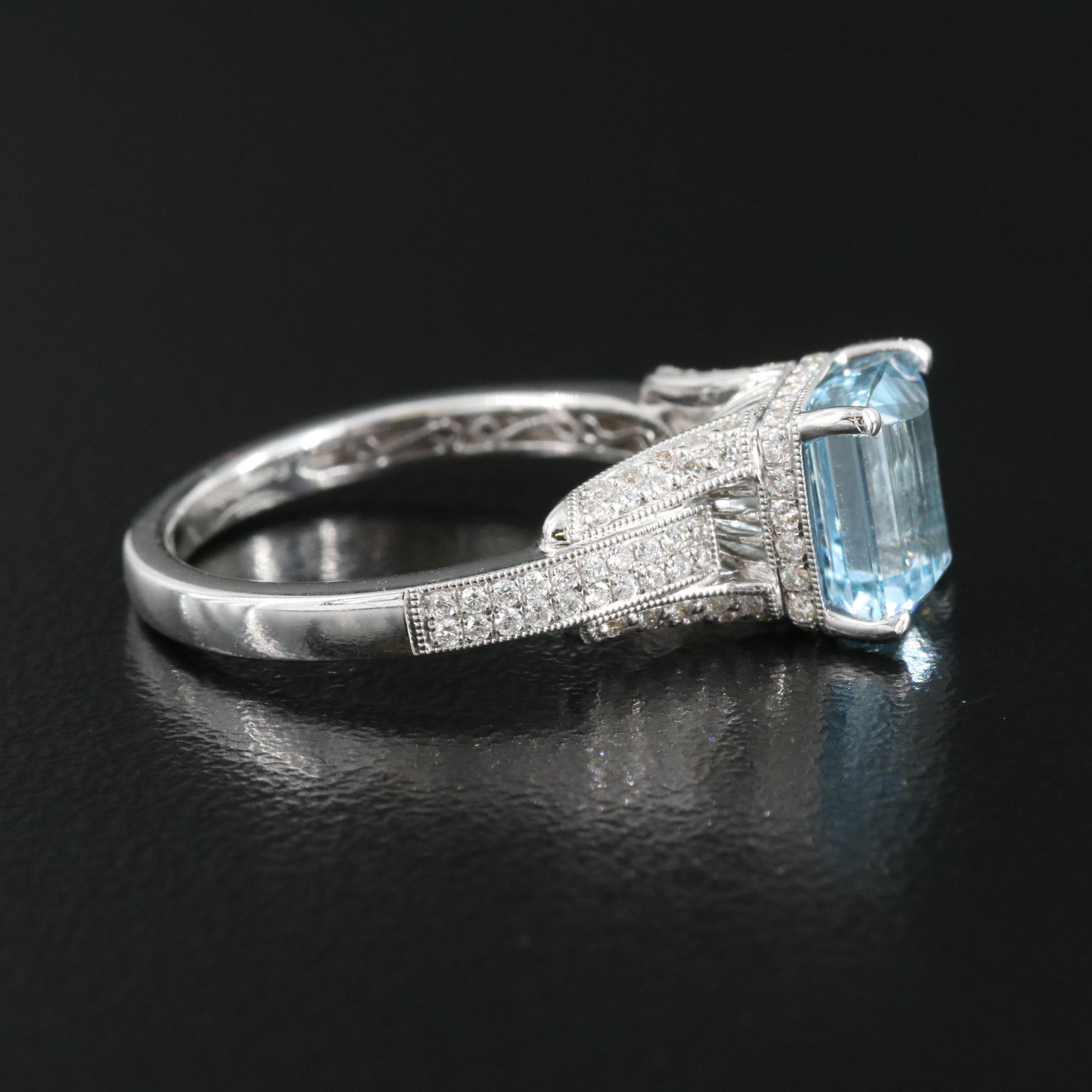 18K 2.22 CT Aquamarine and Diamond Ring with GIA Report