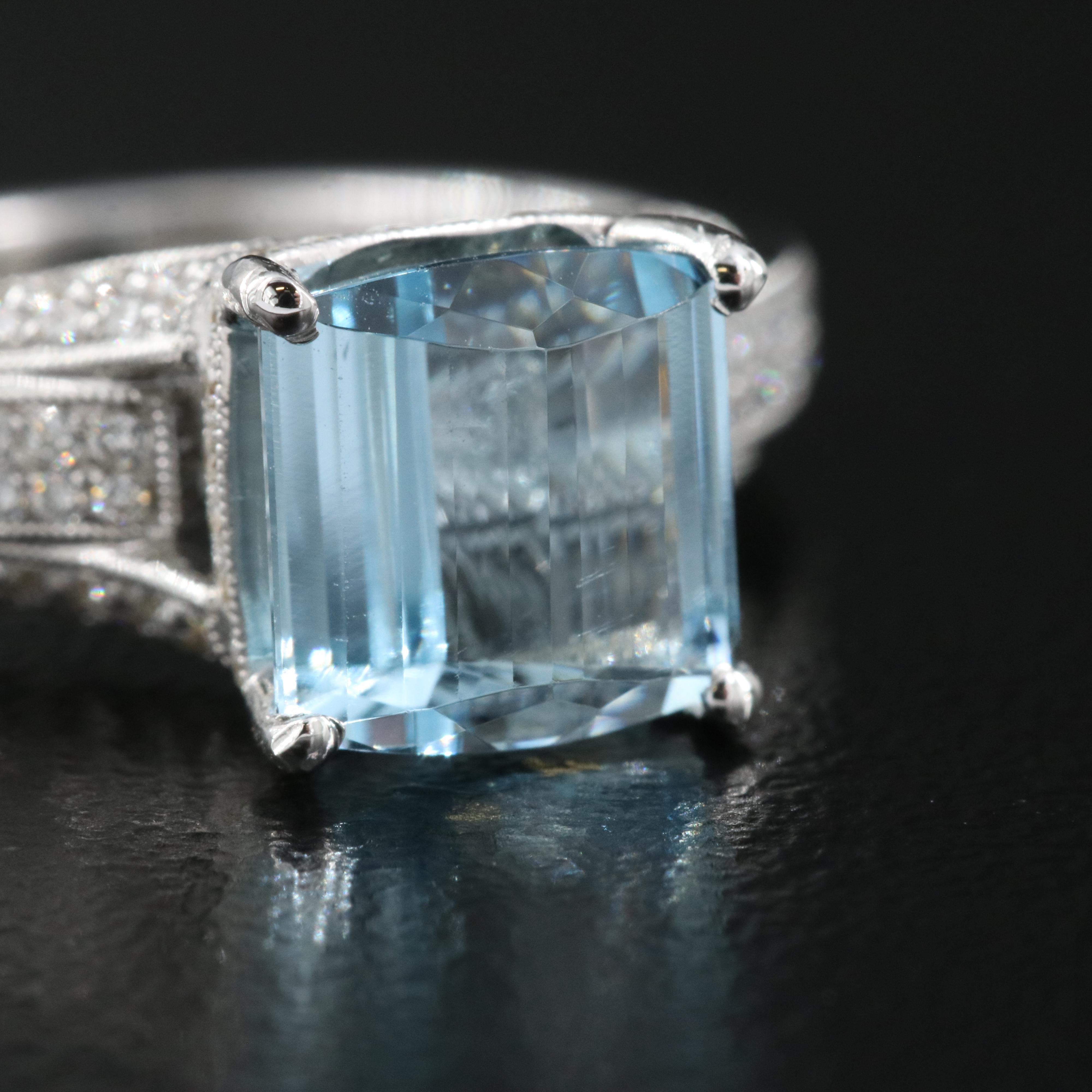 18K 2.22 CT Aquamarine and Diamond Ring with GIA Report