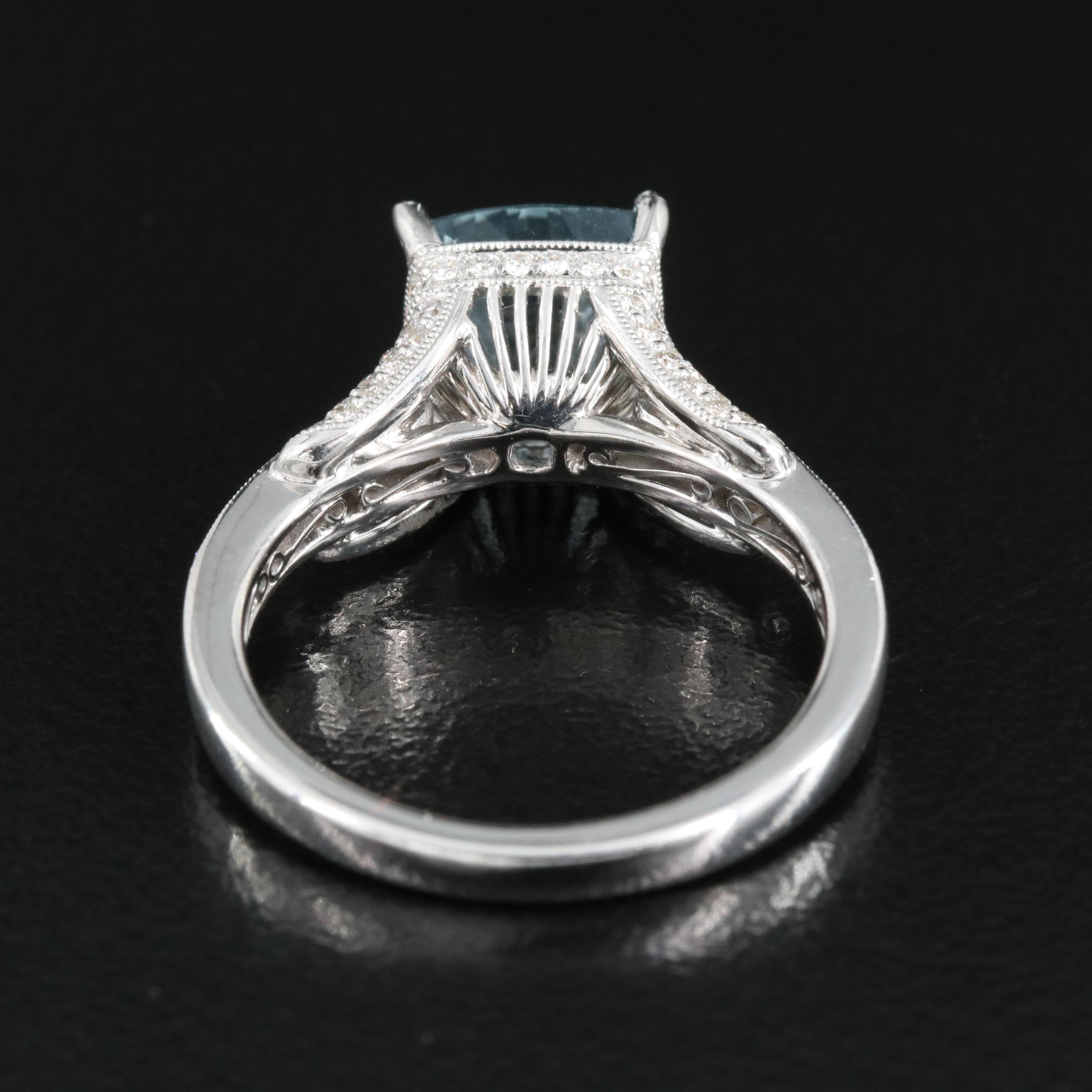 18K 2.22 CT Aquamarine and Diamond Ring with GIA Report