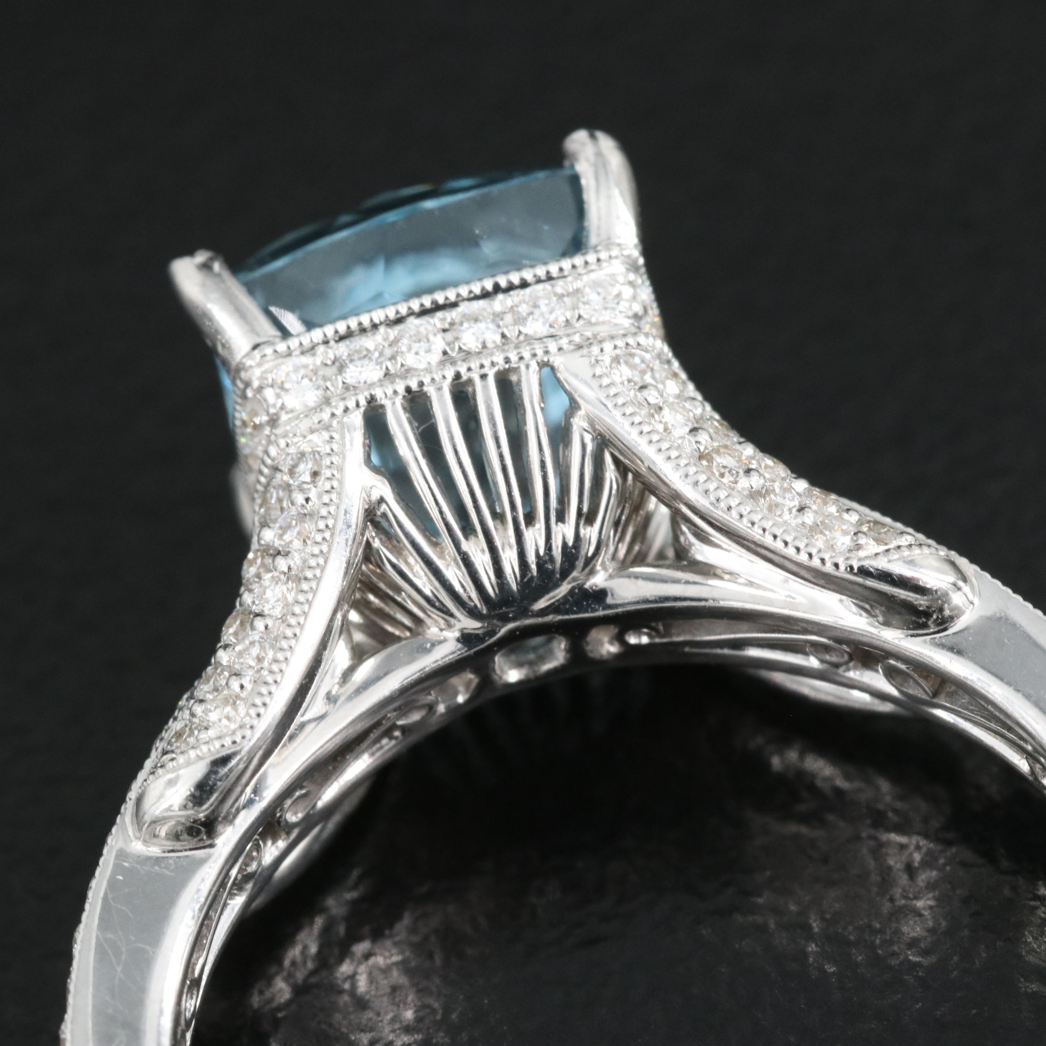 18K 2.22 CT Aquamarine and Diamond Ring with GIA Report