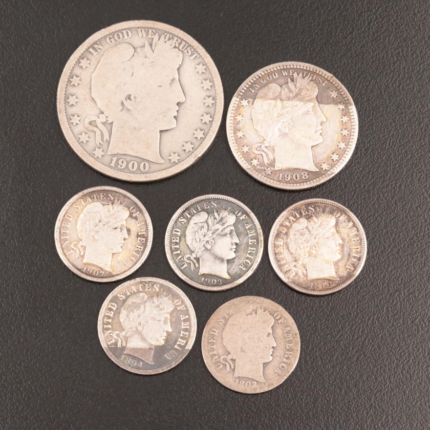Seven Barber Silver Type Coins