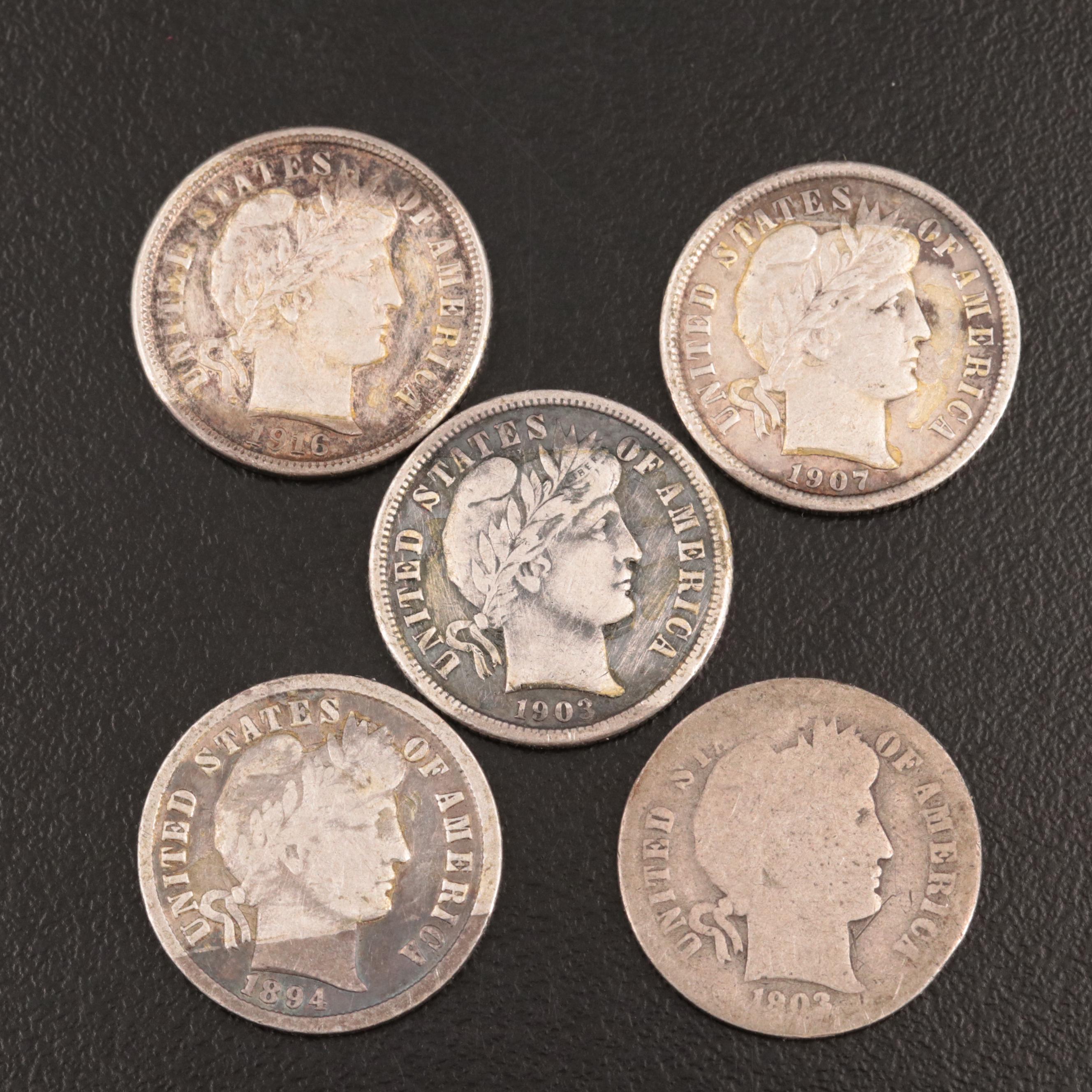 Seven Barber Silver Type Coins
