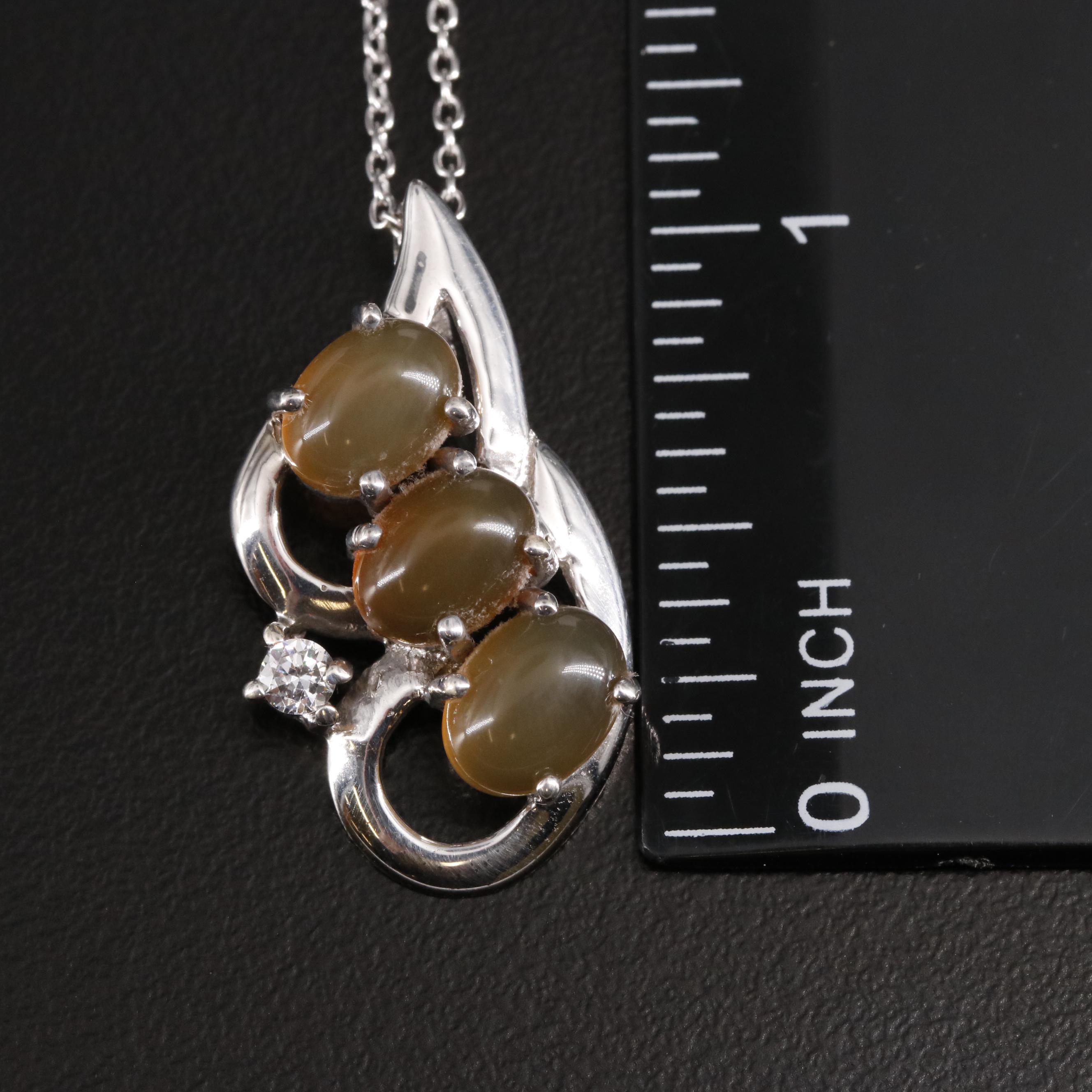 Sterling Moonstone and Cubic Zirconia Pendant Necklace