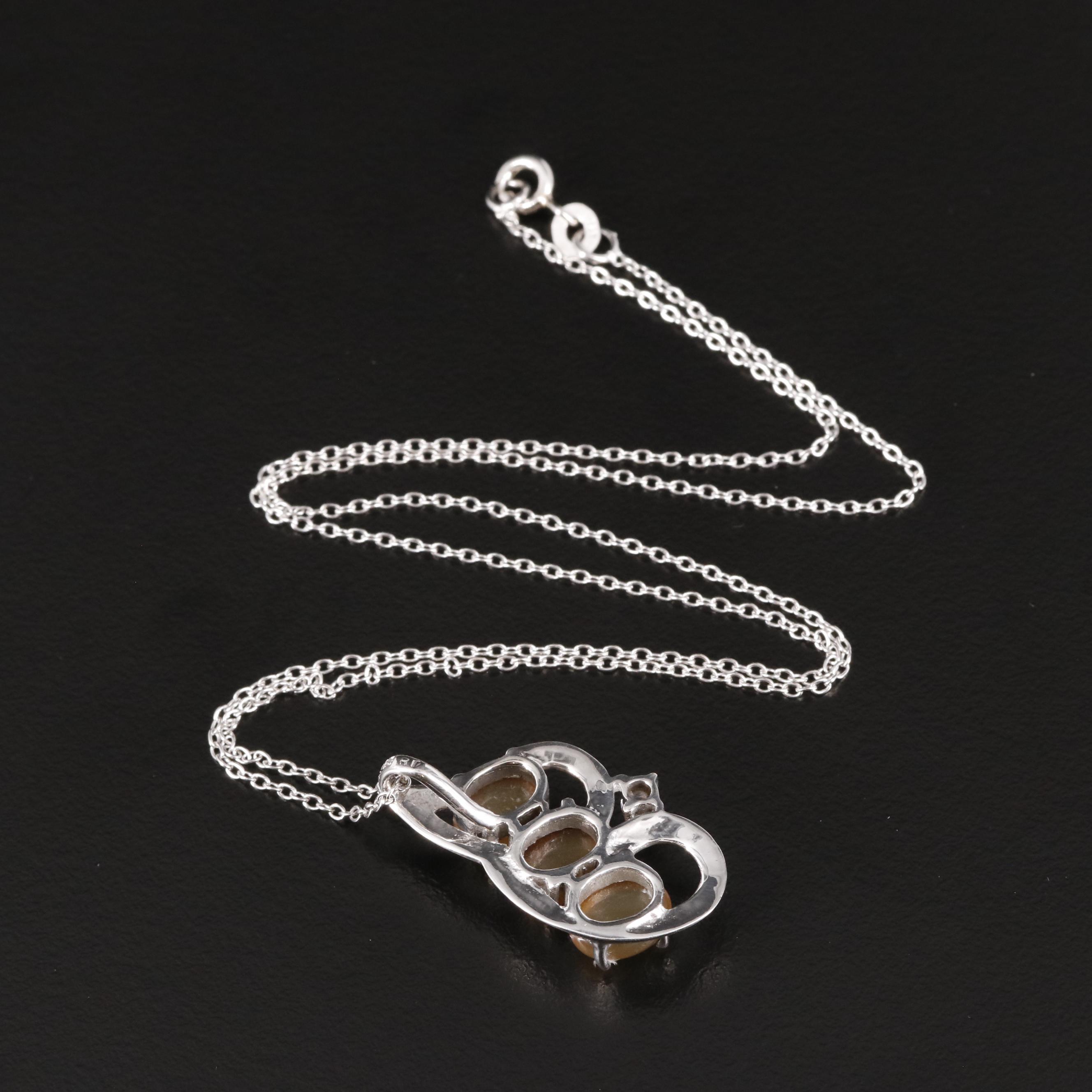 Sterling Moonstone and Cubic Zirconia Pendant Necklace