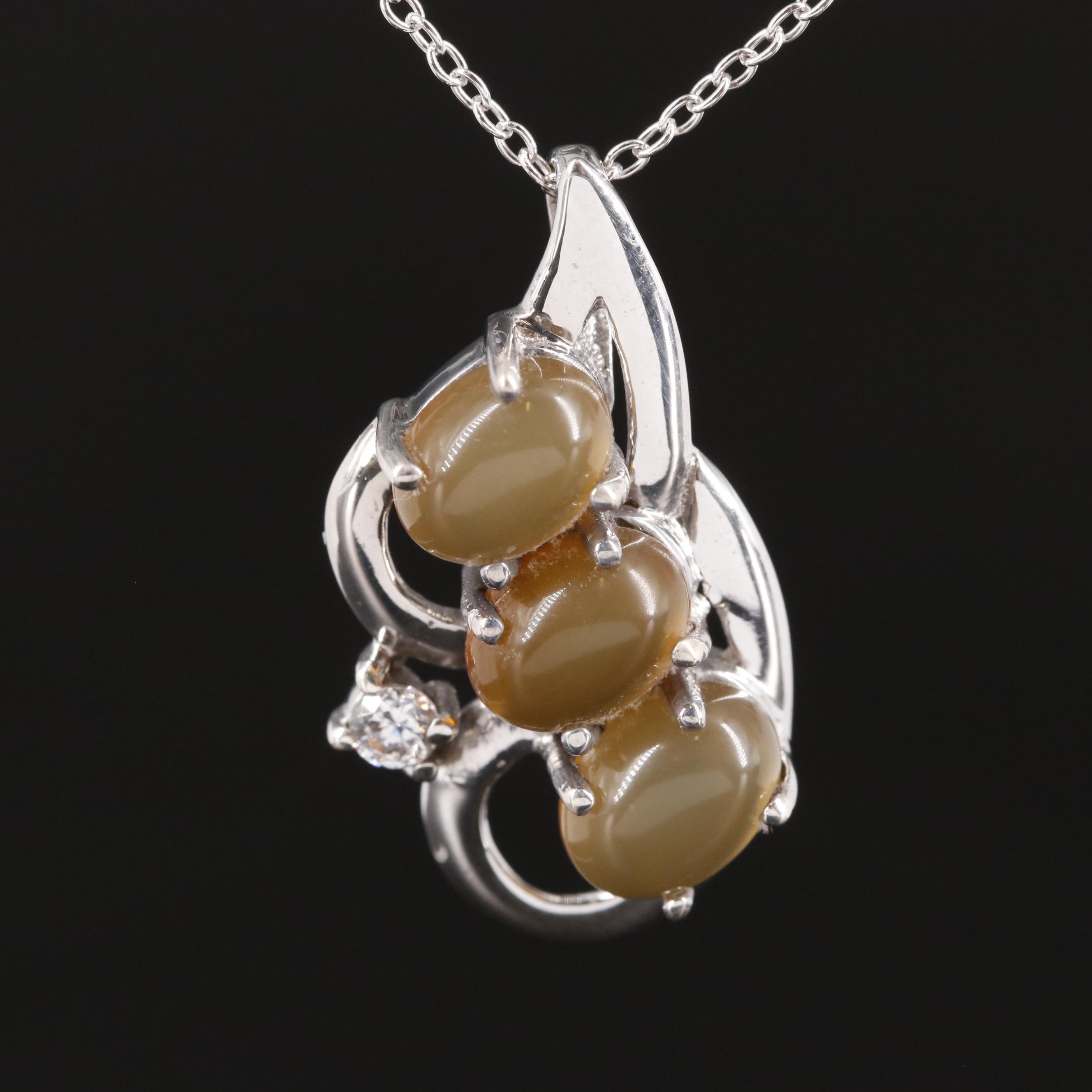 Sterling Moonstone and Cubic Zirconia Pendant Necklace