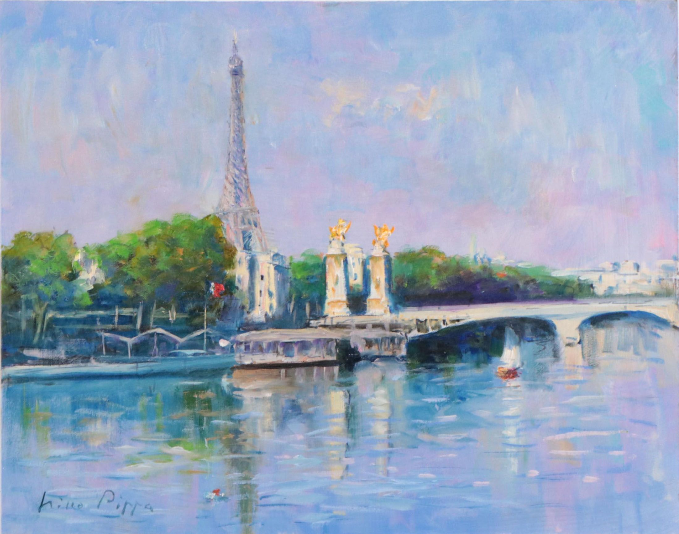 Nino Pippa Oil Painting "Paris - Eiffel Tower from Rive Droit, 2017