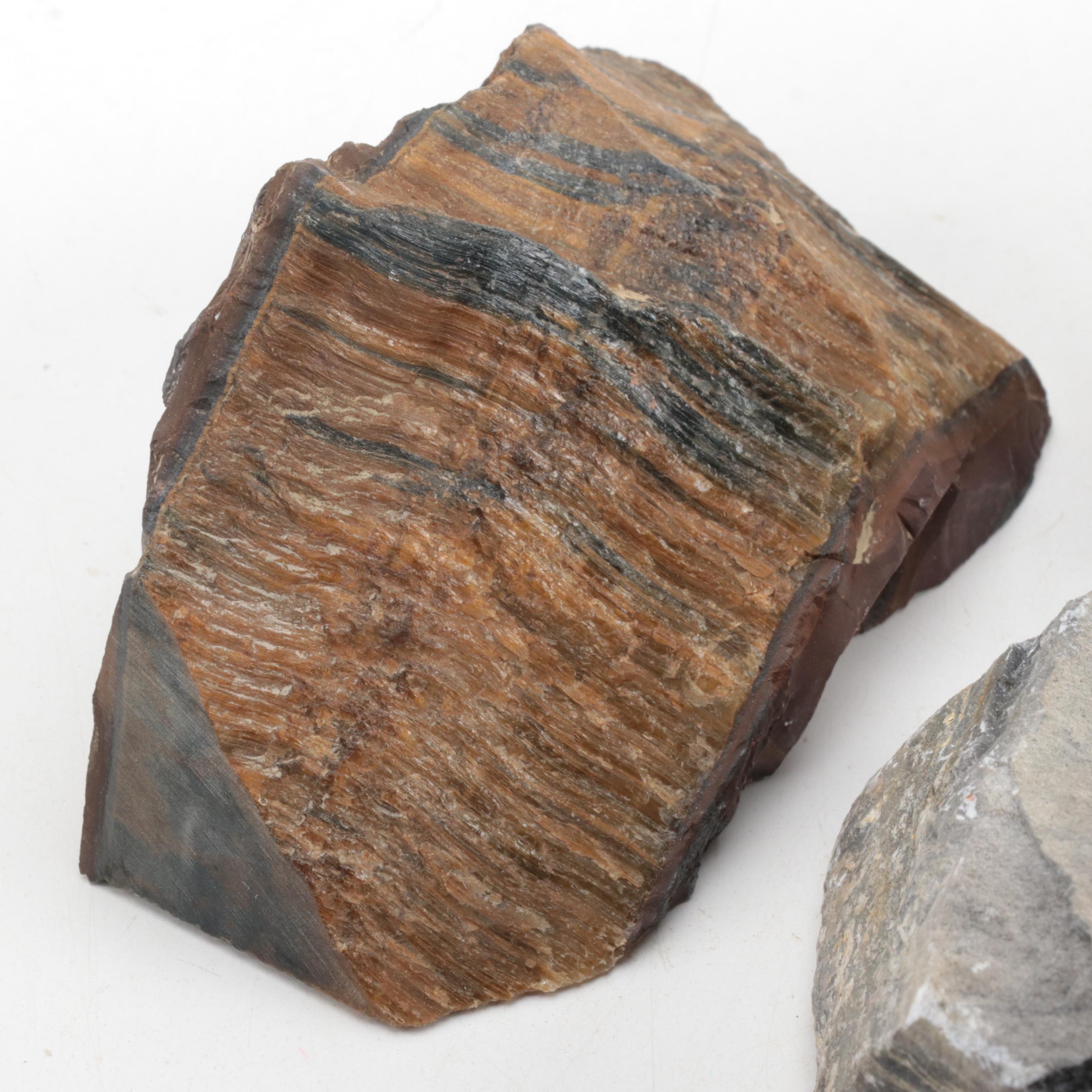 Rough Tiger's Eye and Other Mineral Specimens