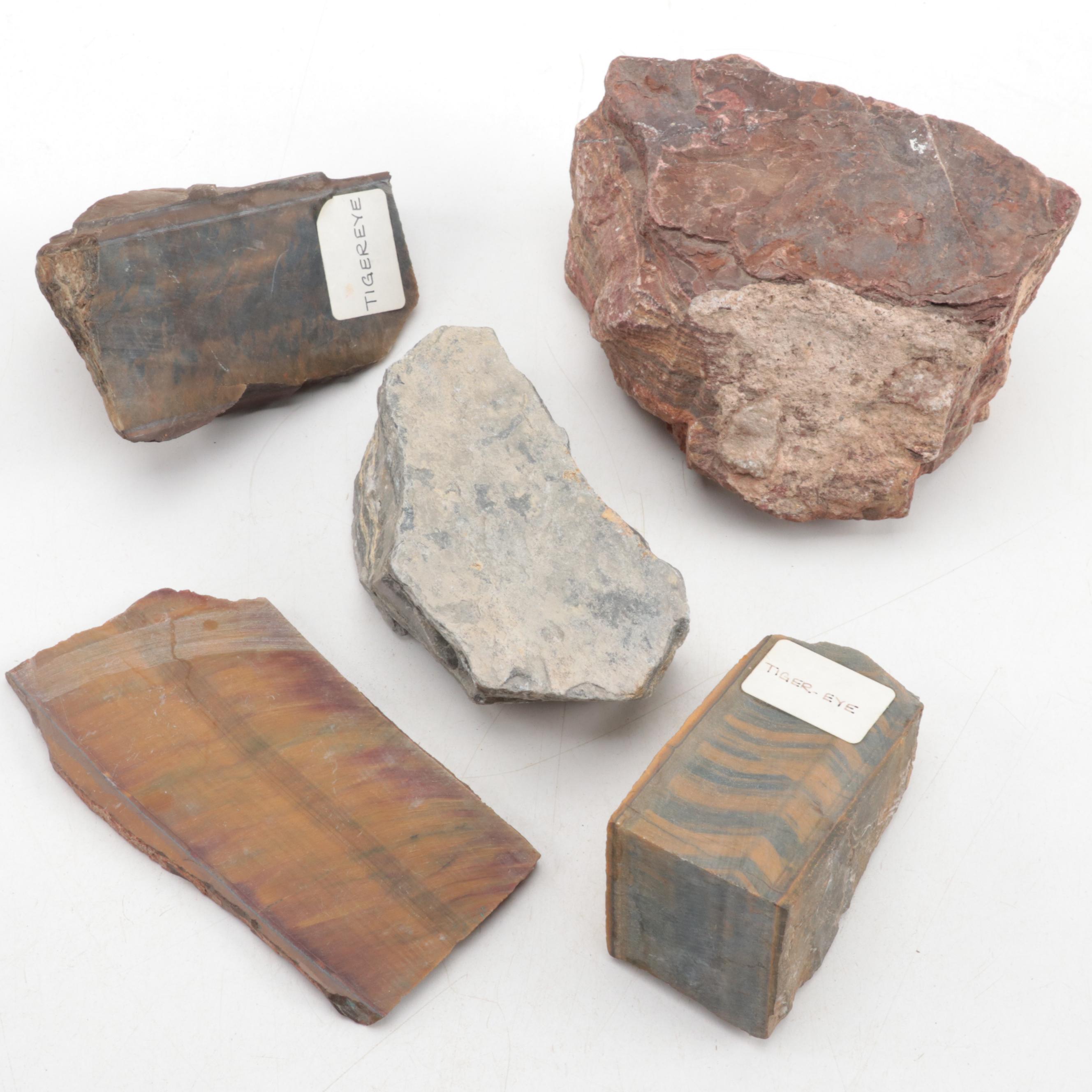 Rough Tiger's Eye and Other Mineral Specimens
