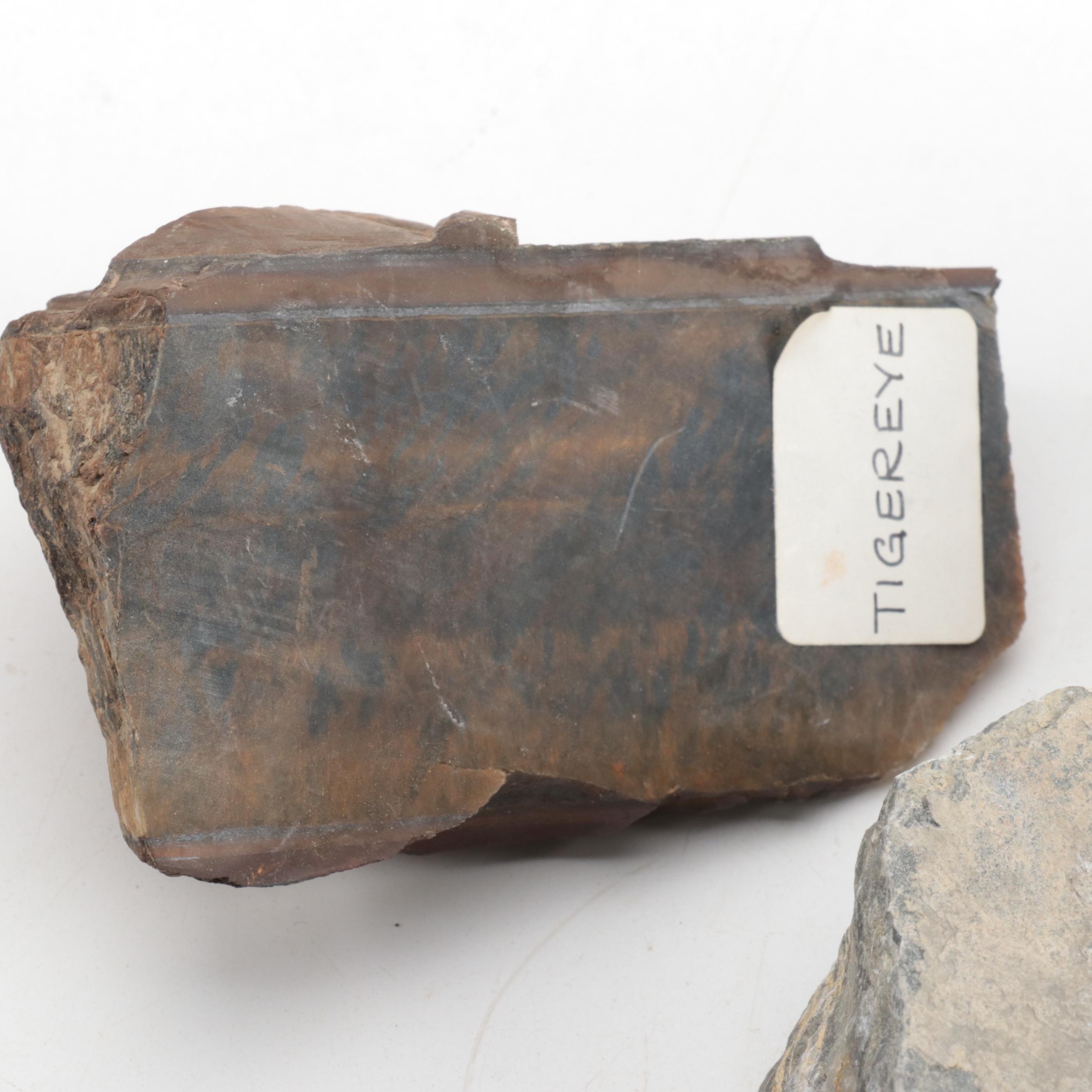 Rough Tiger's Eye and Other Mineral Specimens