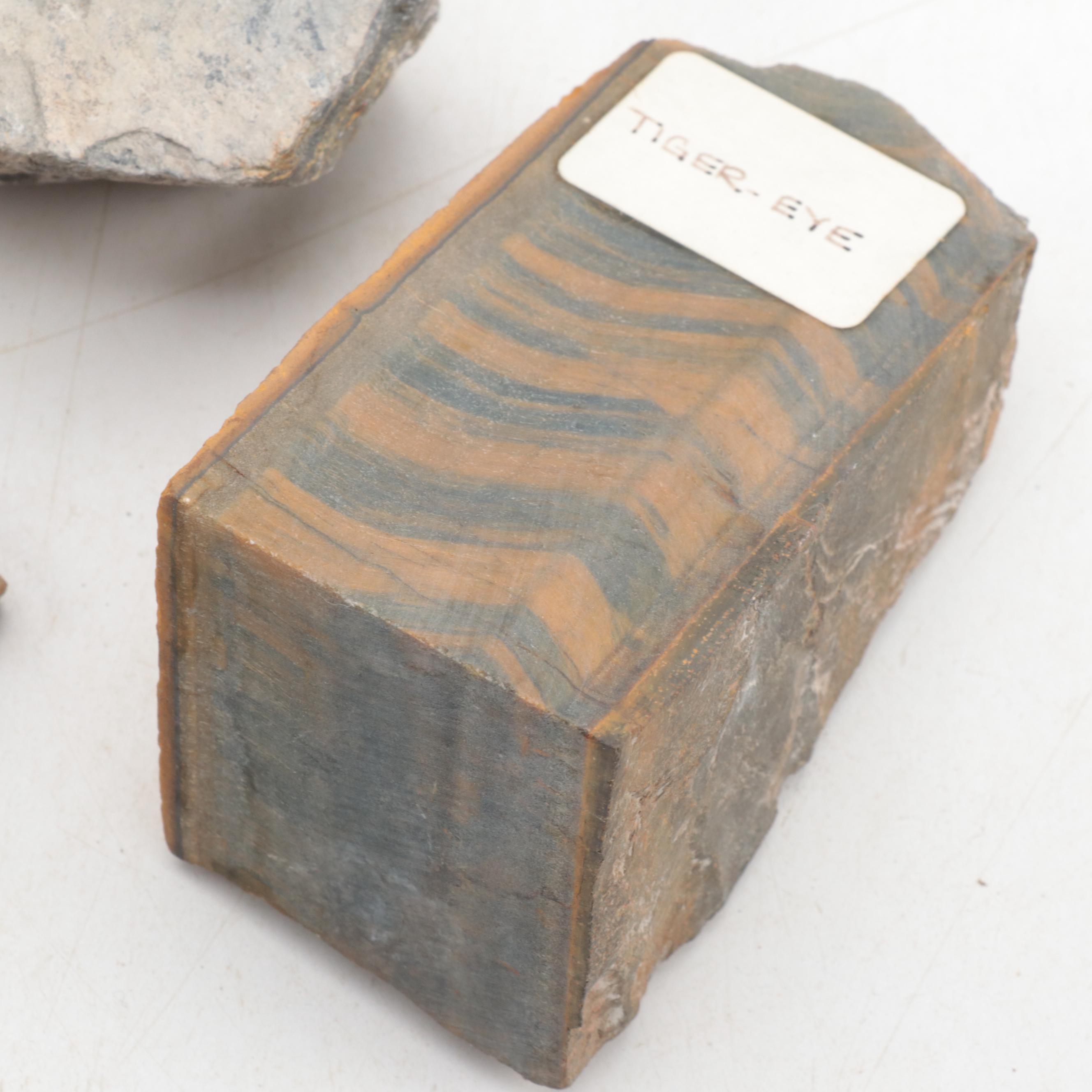 Rough Tiger's Eye and Other Mineral Specimens