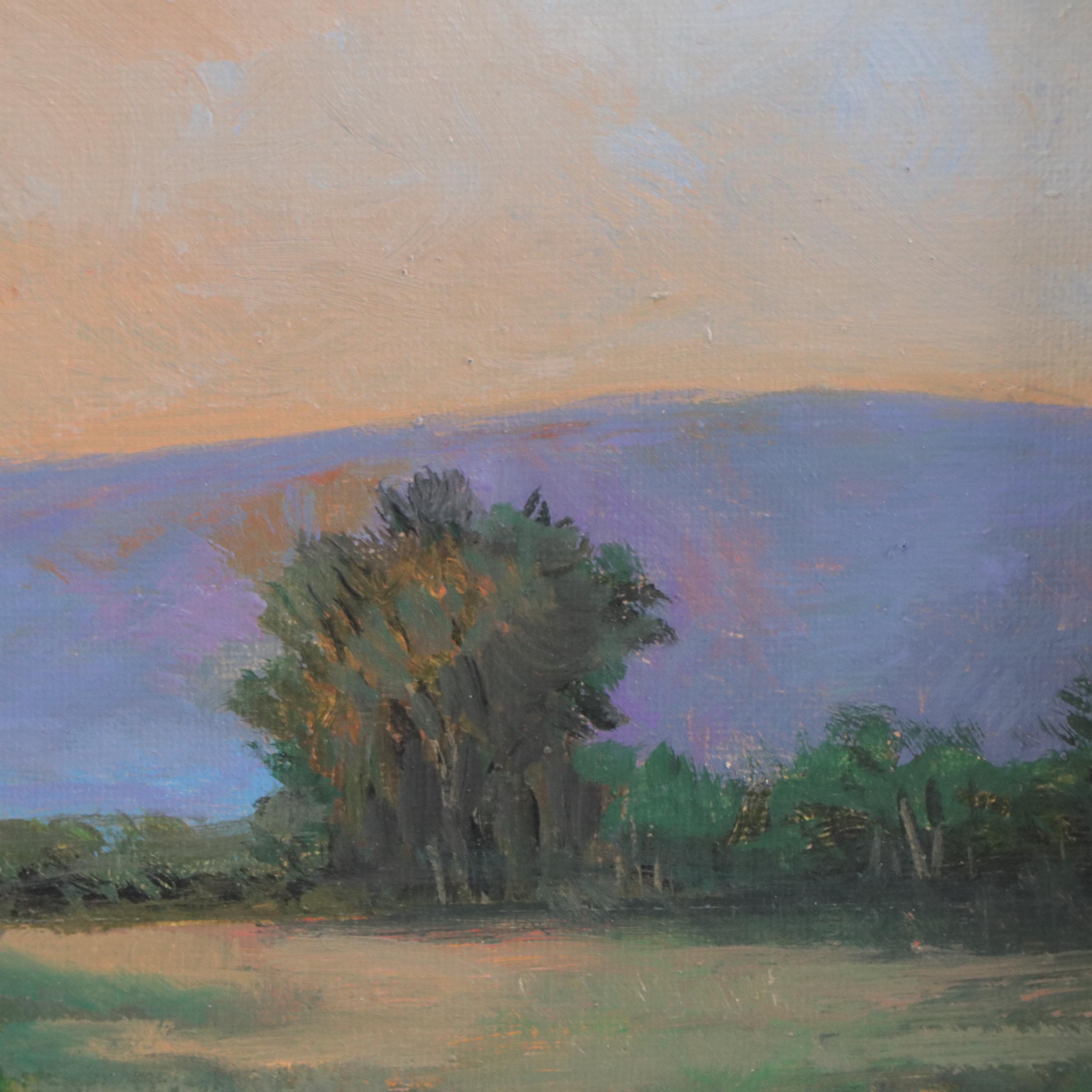 Sulmaz H. Radvand Landscape Oil Painting of Distant Mountains, 21st Century