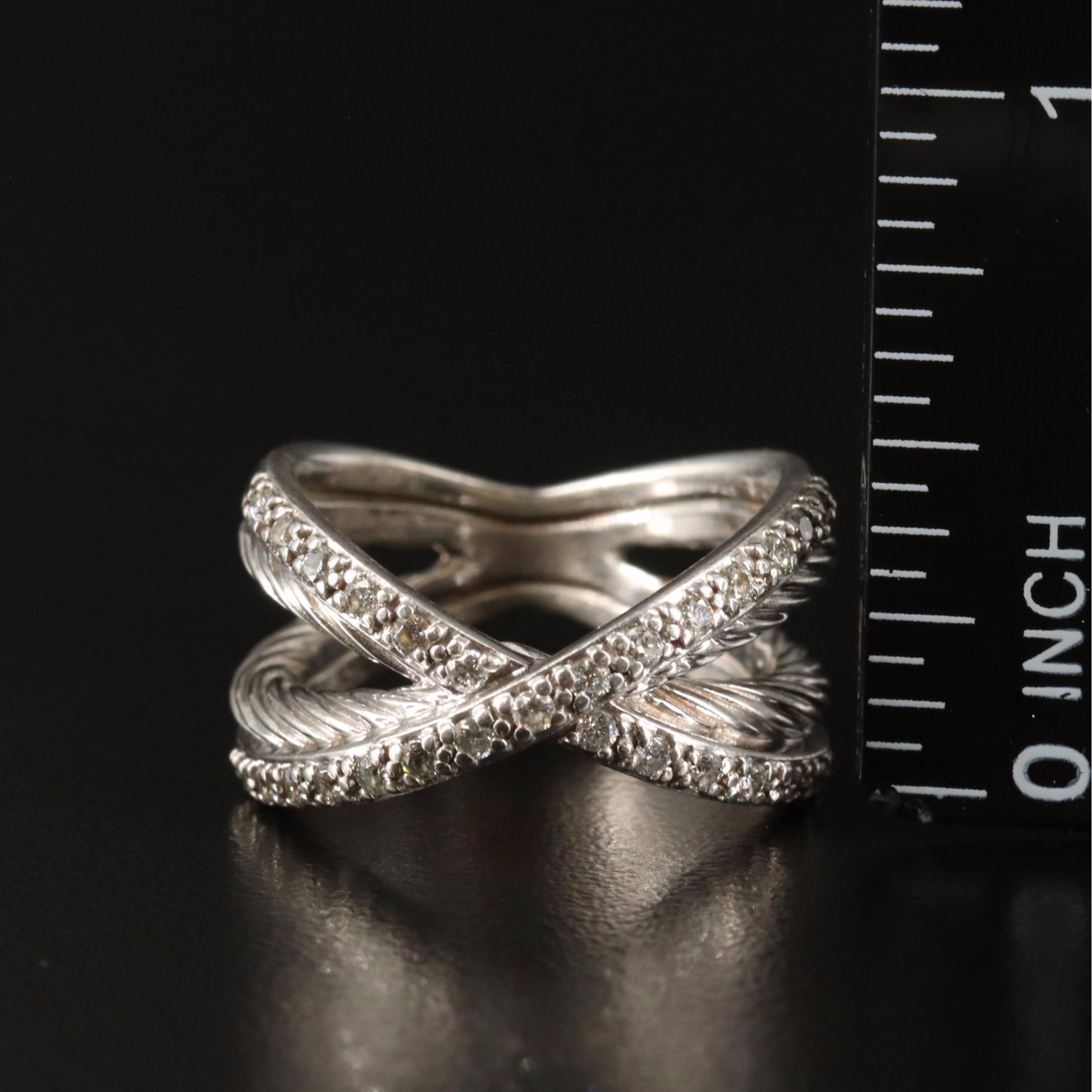 David Yurman Sterling Diamond Crossover Ring