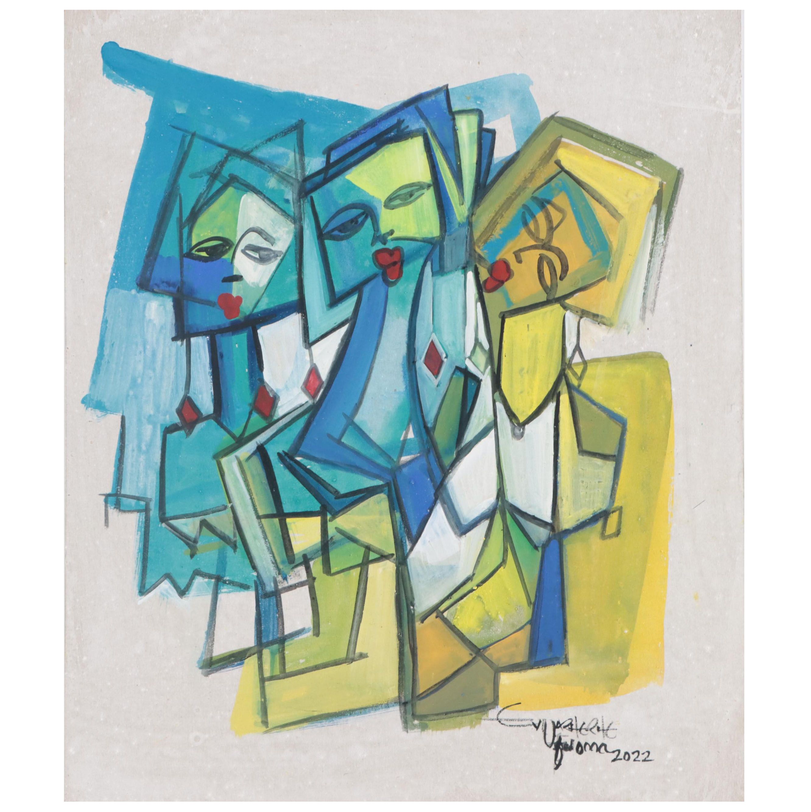 Ufuoma Evuarherhe Acrylic Painting "Three Friends," 2022