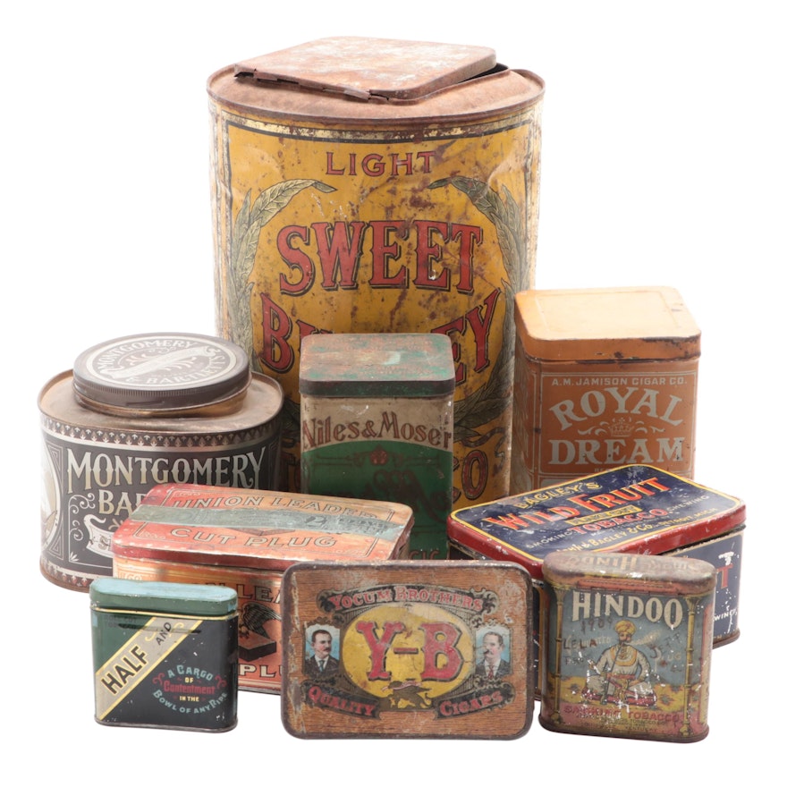 Sweet Burley, Royal Dream, Wild Fruit, Union Leader with Other Tobacco Tins