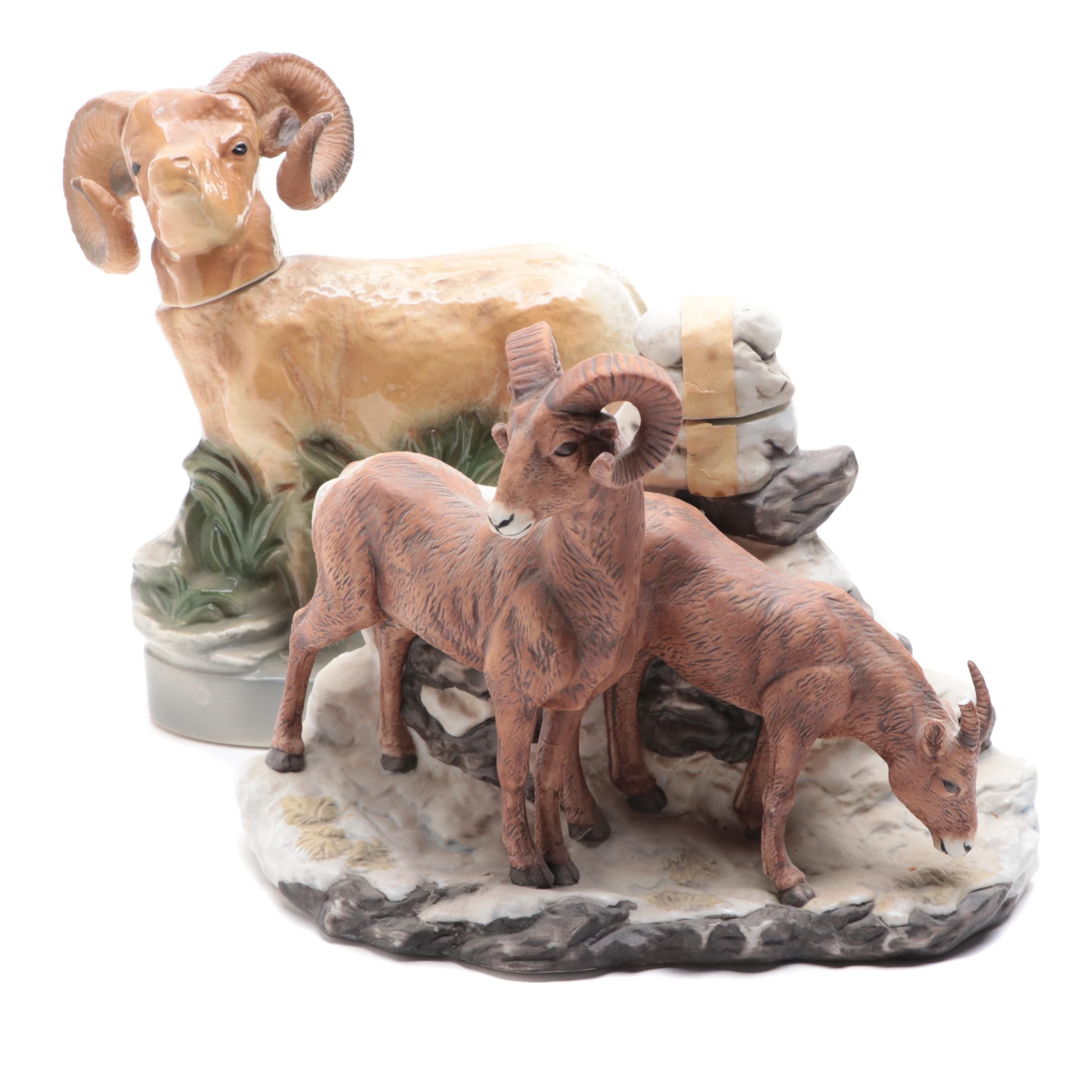 Ezra Brooks and Ski Country Figural Porcelain Whiskey Decanters