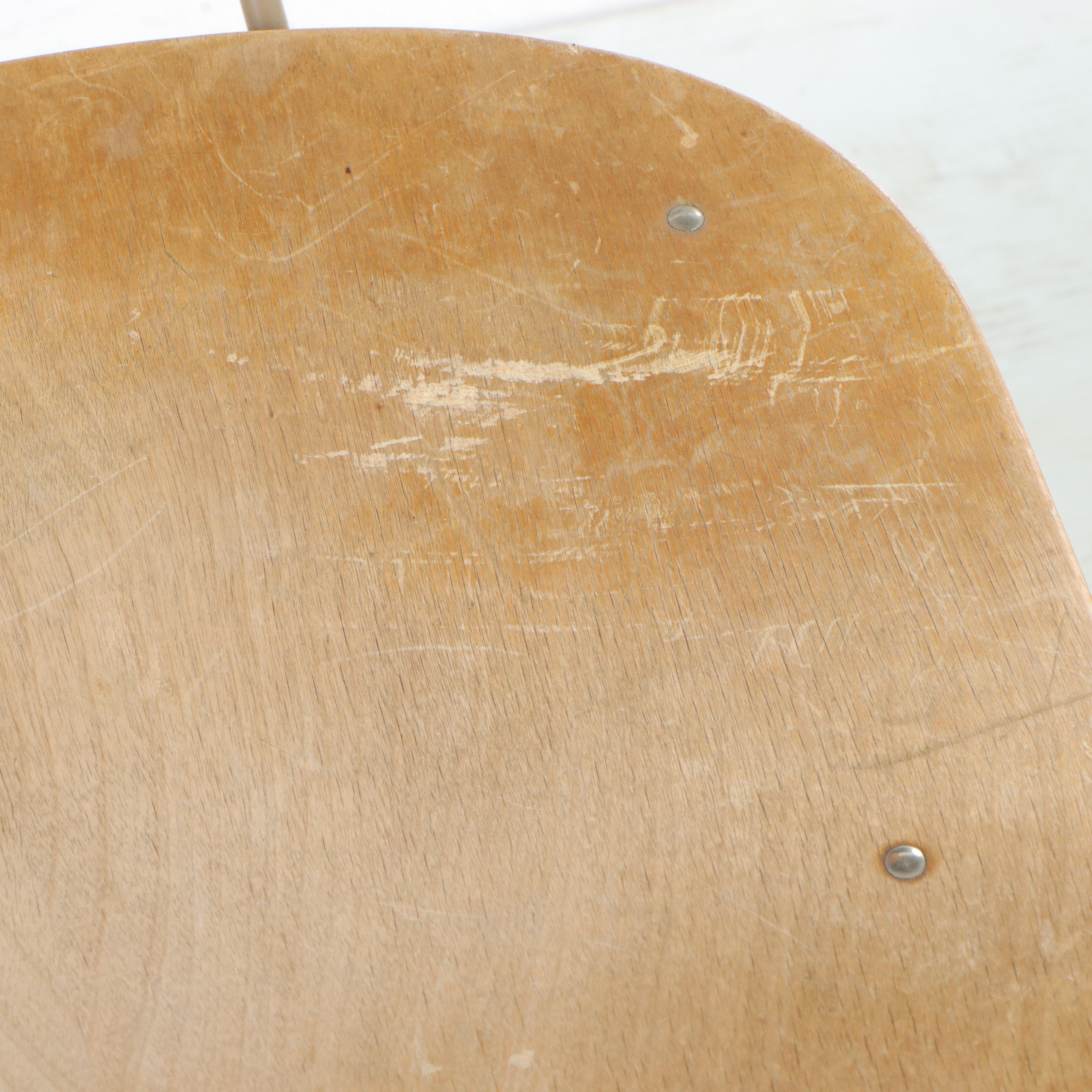 Industrial Birch and Metal Adjustable Drafting Stool, Mid to Late 20th Century