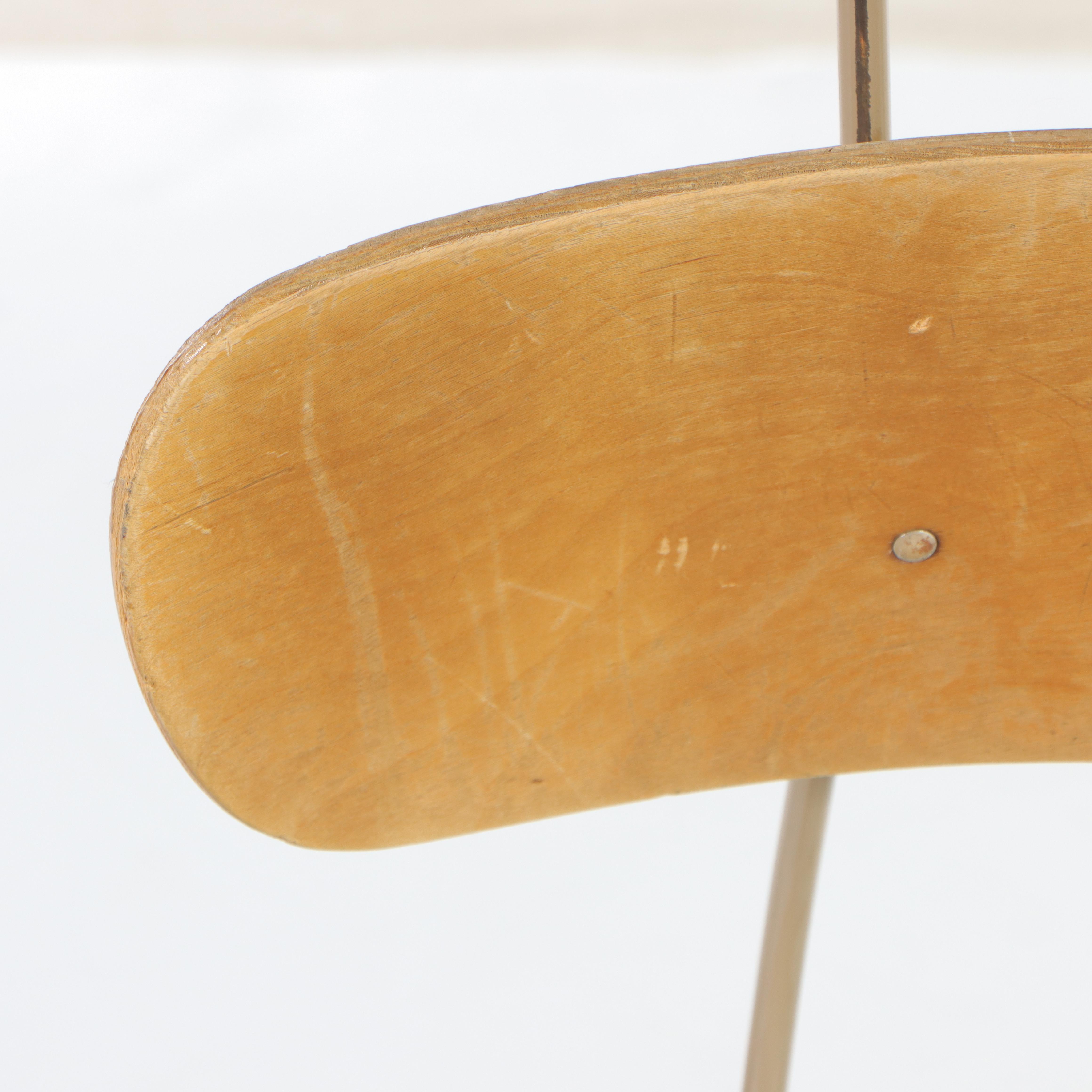 Industrial Birch and Metal Adjustable Drafting Stool, Mid to Late 20th Century