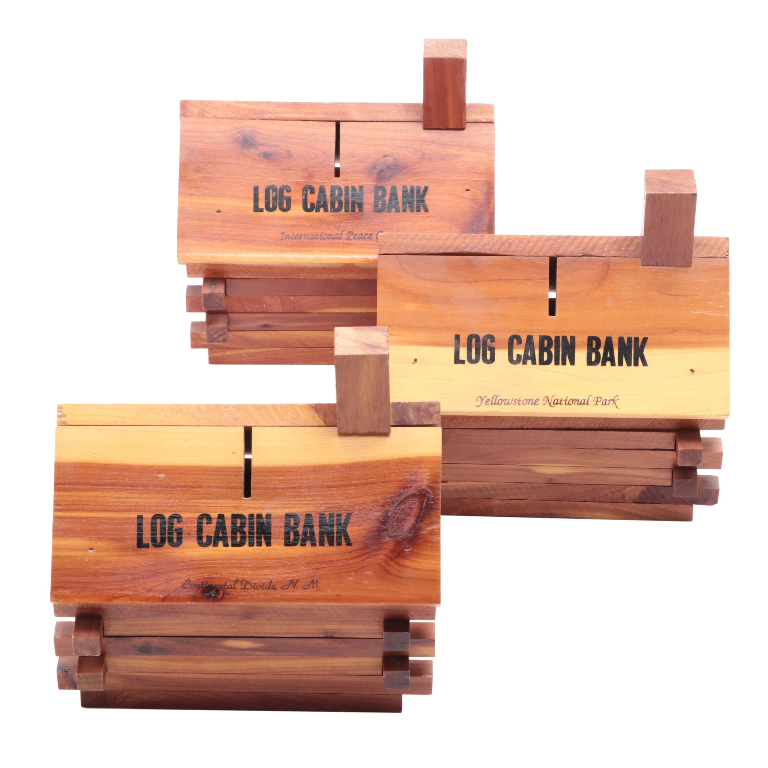 Yellowstone and Other National Landscape Souvenir Wood Log Cabin Banks