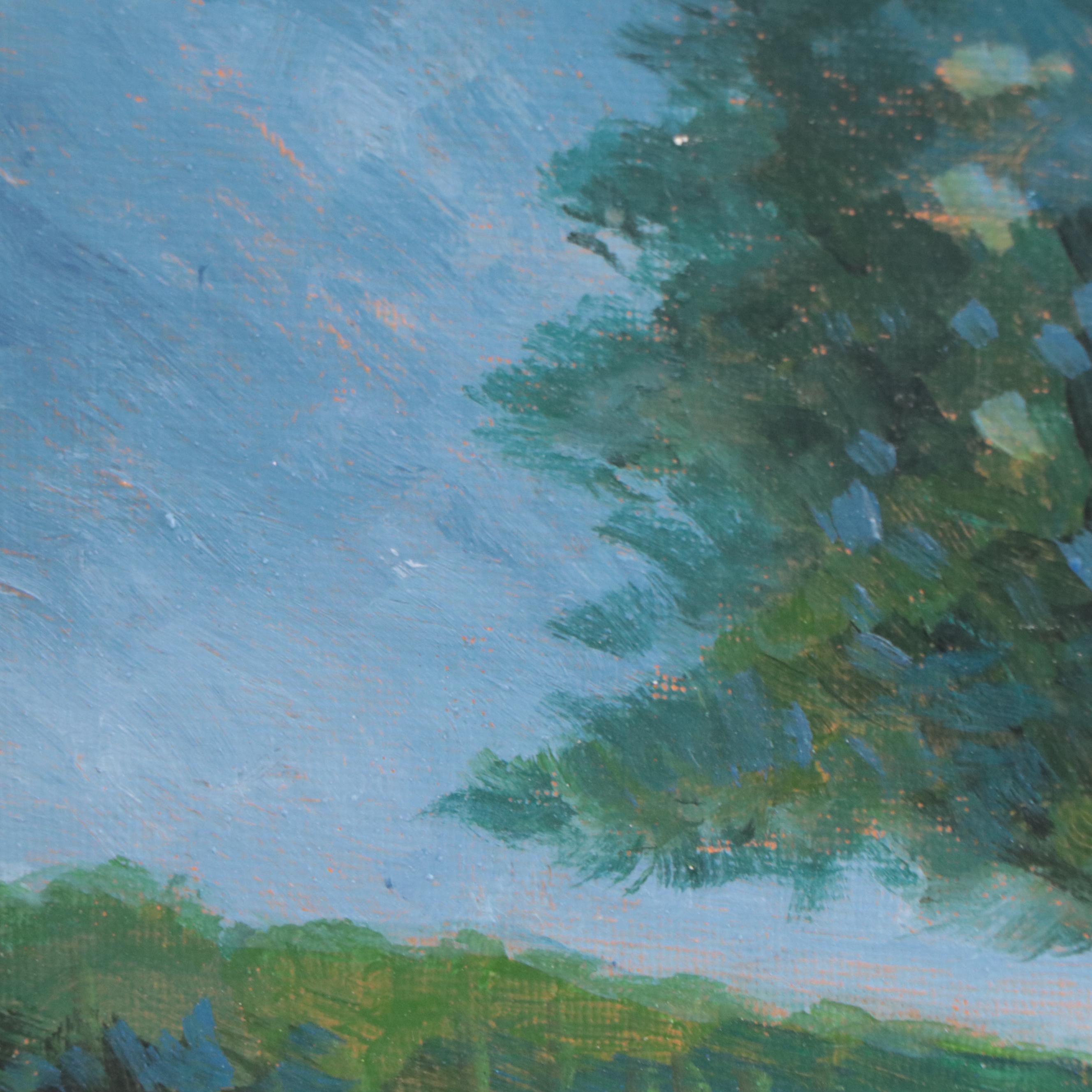 Sulmaz H. Radvand Oil Painting of Lone Tree in a Field of Flowers, 21st Century