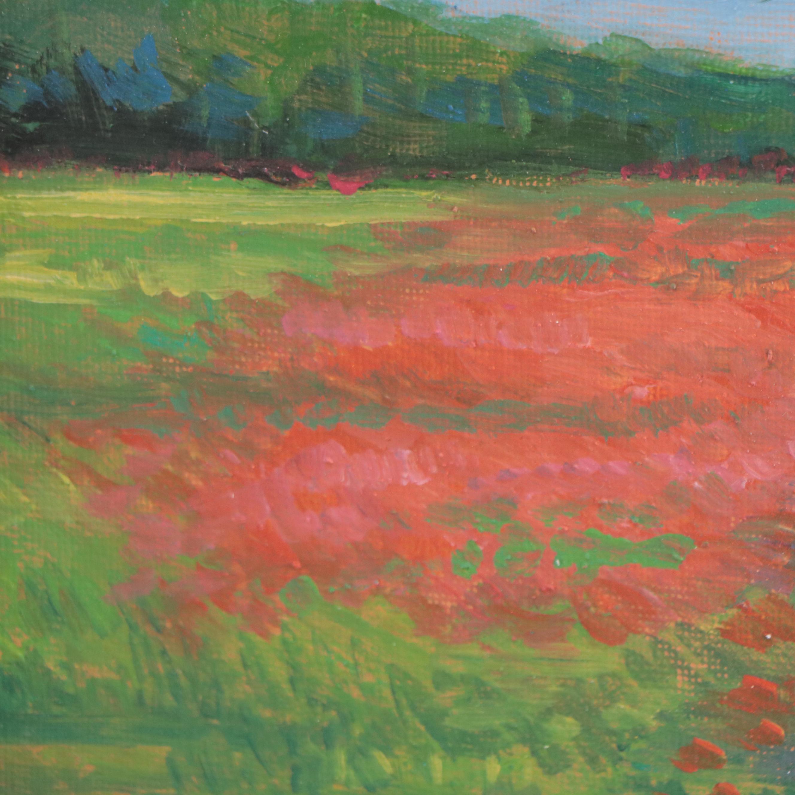 Sulmaz H. Radvand Oil Painting of Lone Tree in a Field of Flowers, 21st Century