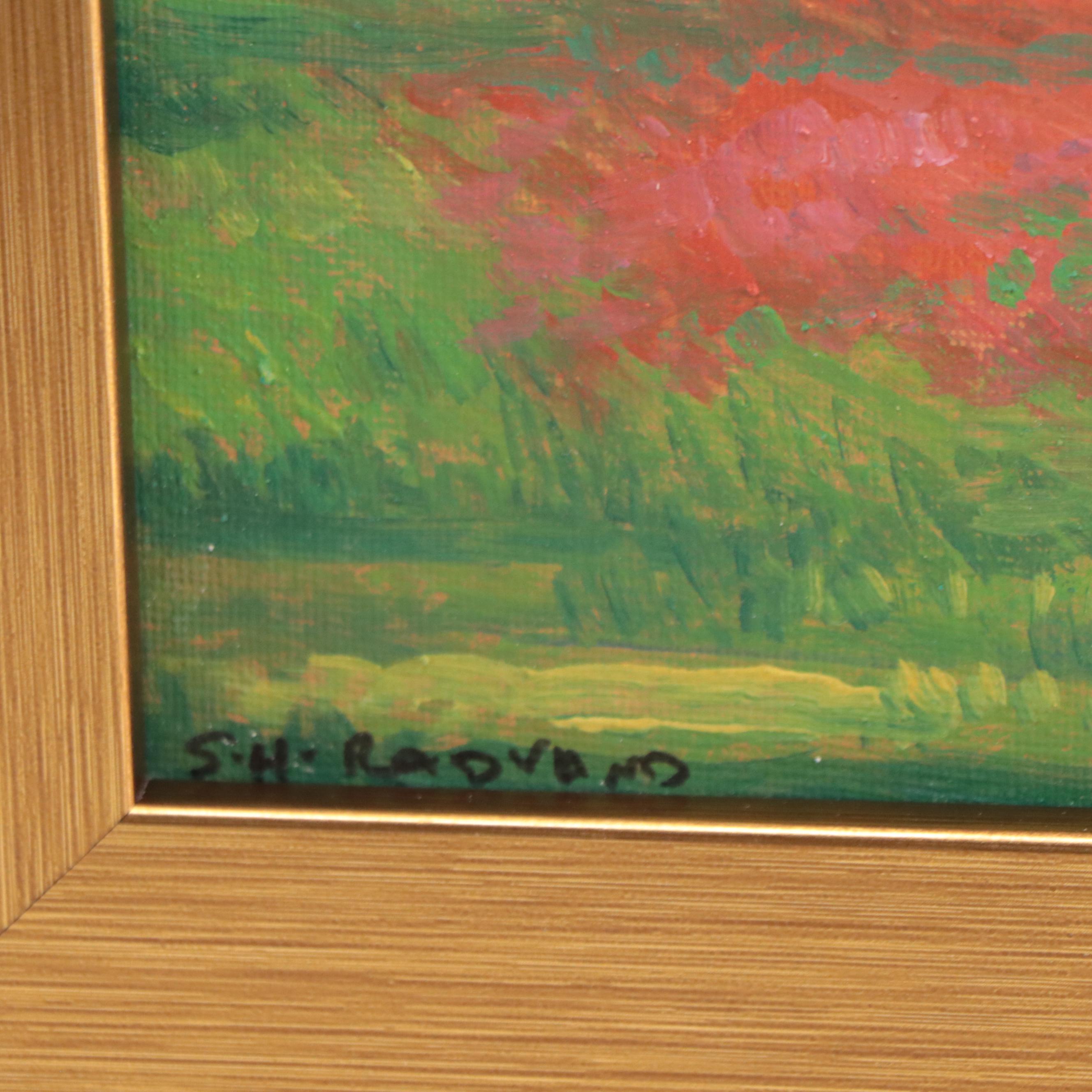 Sulmaz H. Radvand Oil Painting of Lone Tree in a Field of Flowers, 21st Century