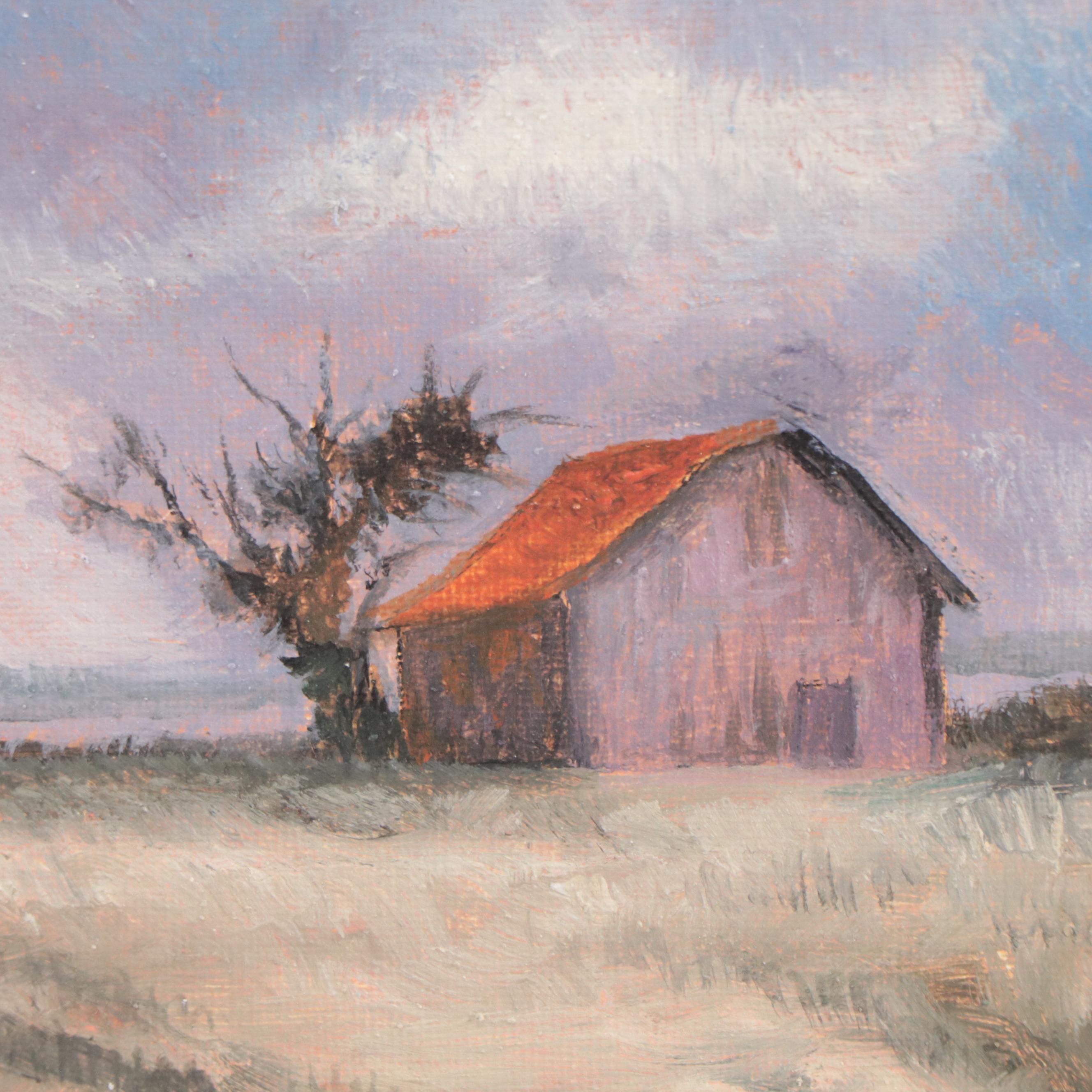 Sulmaz H. Radvand Landscape Oil Painting of Barn, 21st Century