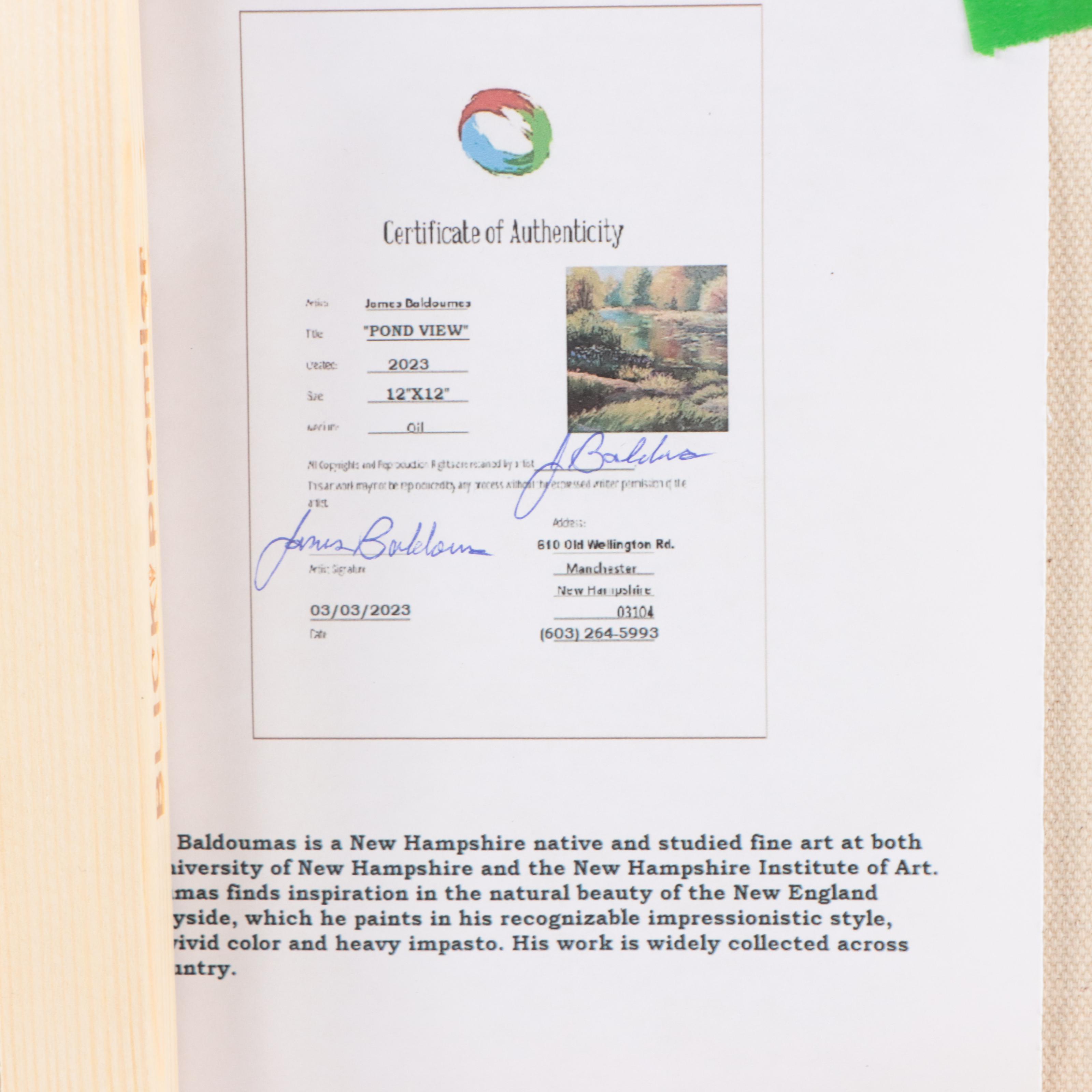 James Baldoumas Oil Painting "Pond View," 2023