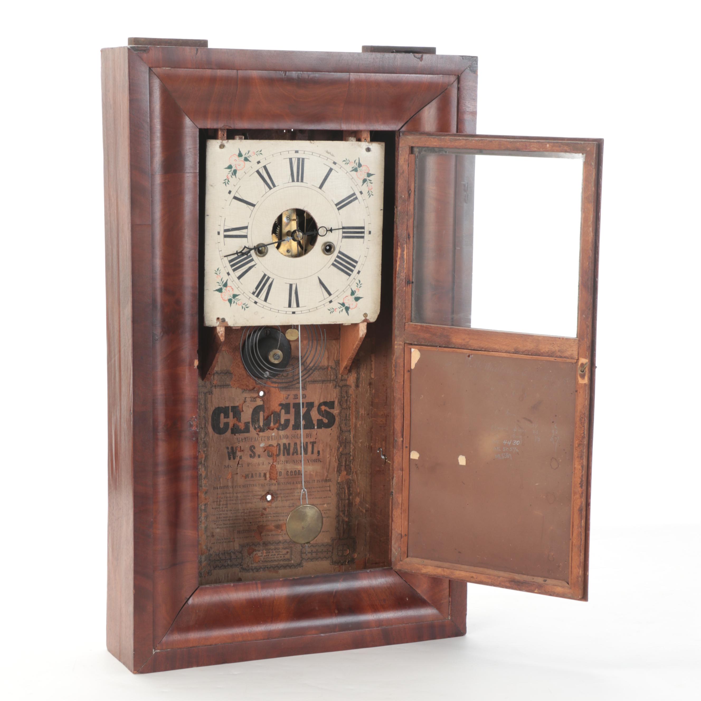 W. S. Conant Mahogany Mirror Front Ogee Shelf Clock, Mid-19th Century