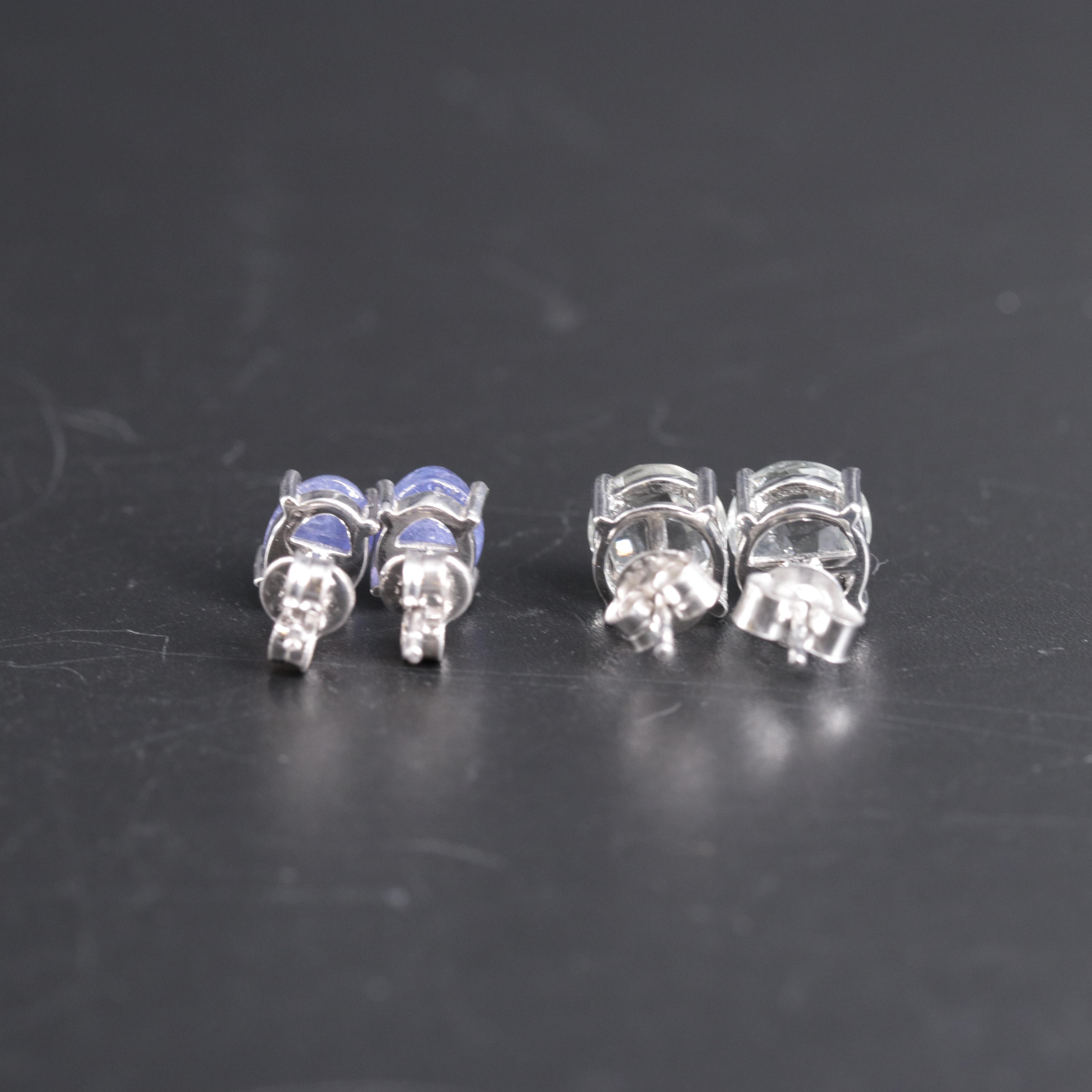 Sterling Silver Stud Earring Duo Including Tanzanite