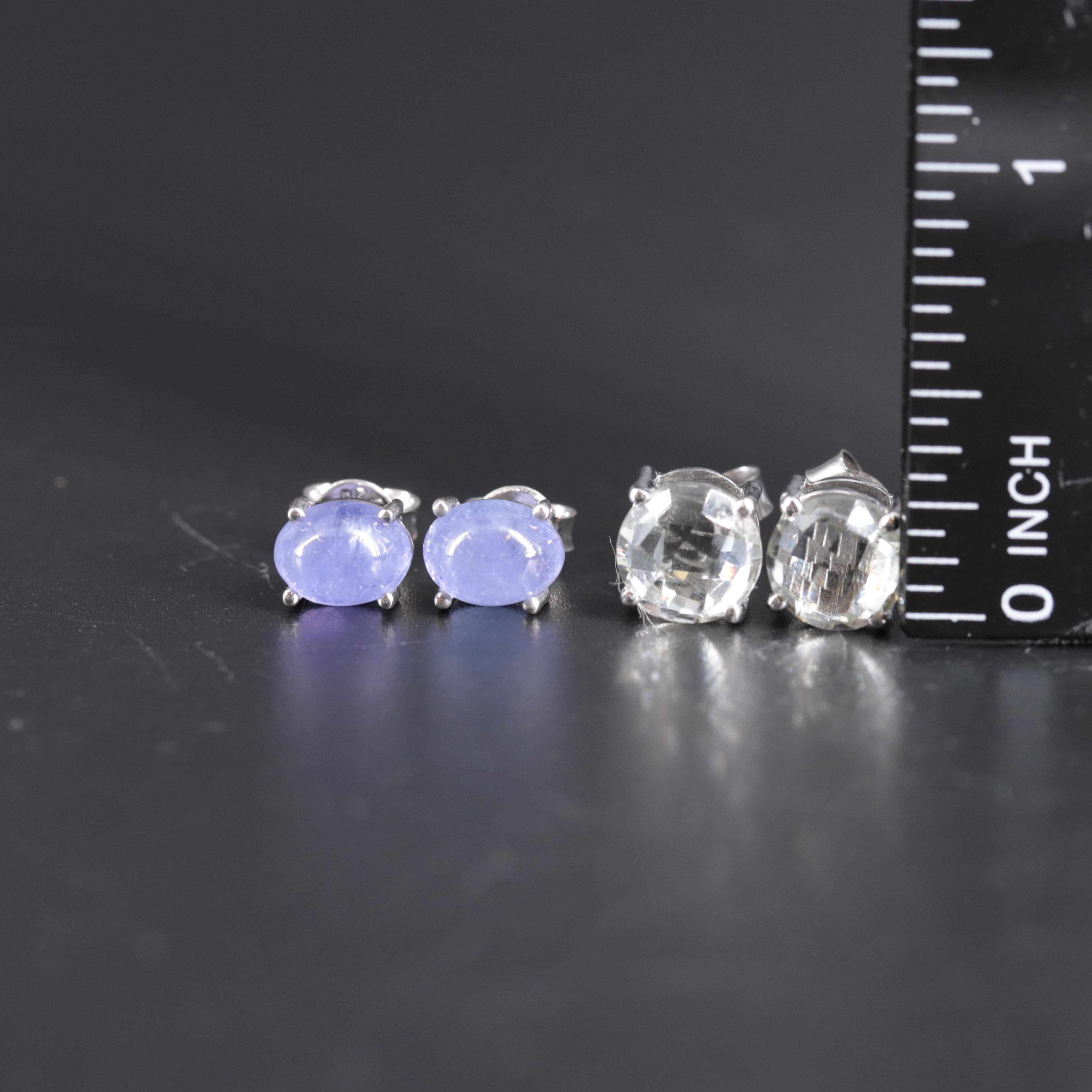 Sterling Silver Stud Earring Duo Including Tanzanite