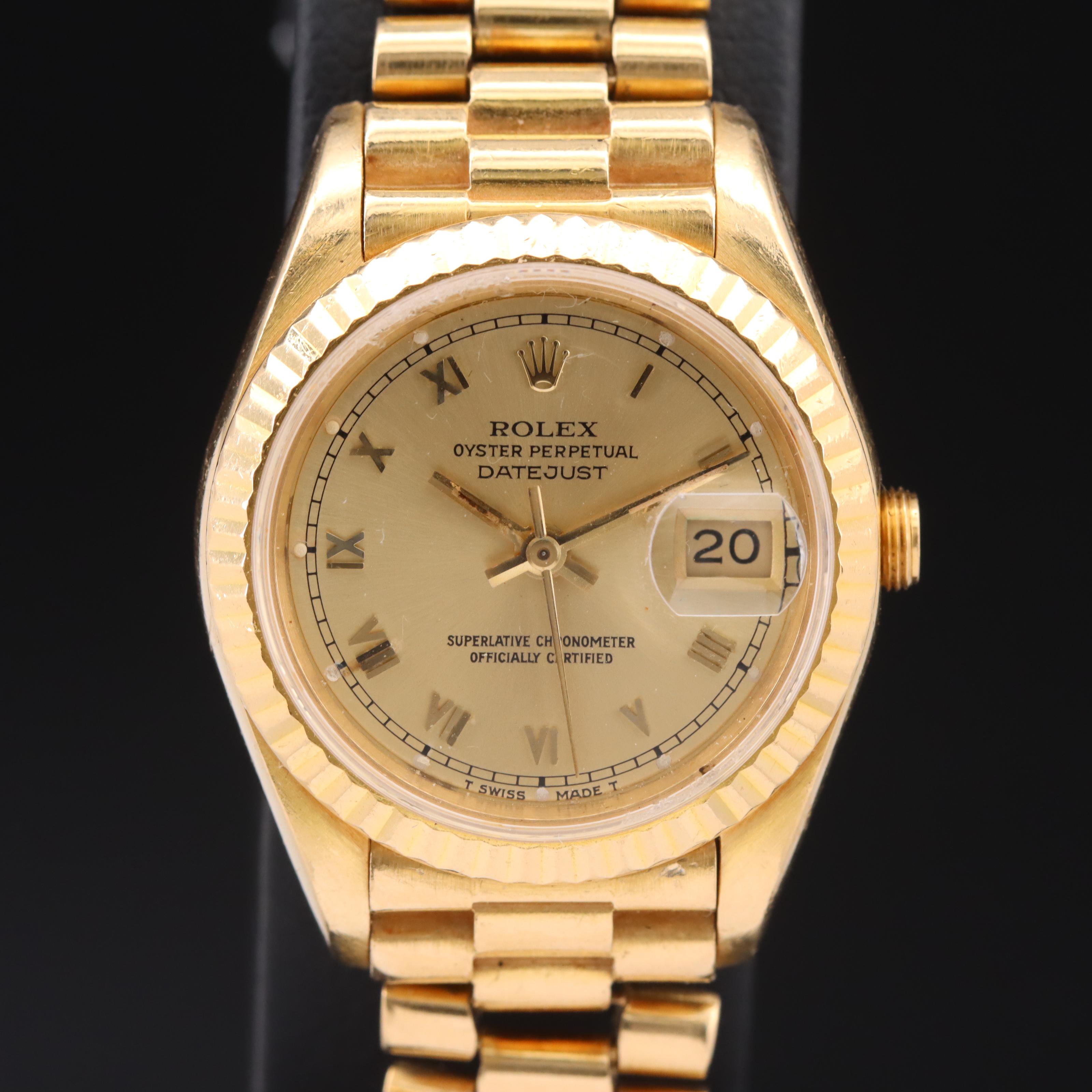 1985 18K Rolex Datejust President Bracelet Watch