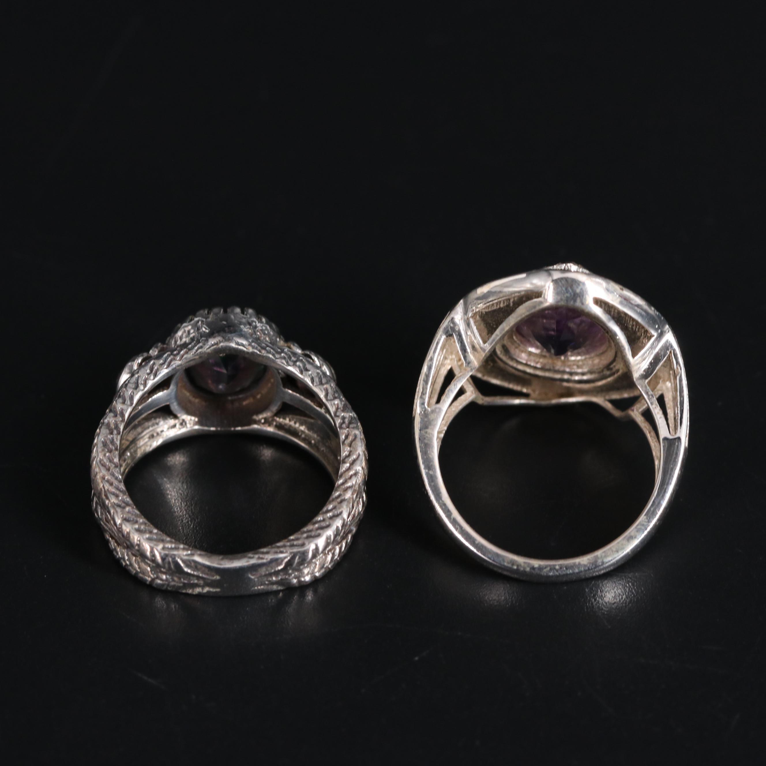 Sterling Silver Rings Including Amethyst and Topaz