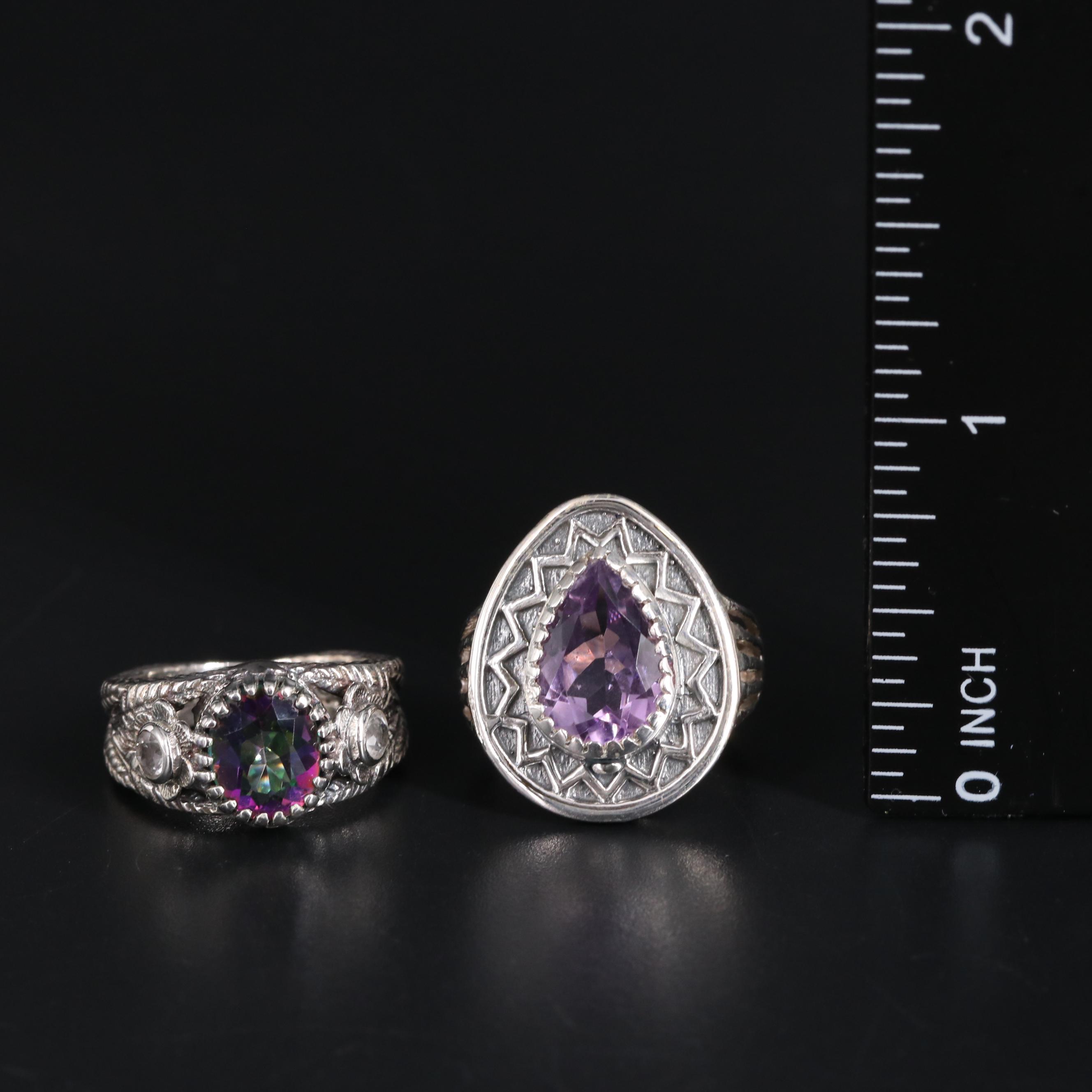 Sterling Silver Rings Including Amethyst and Topaz