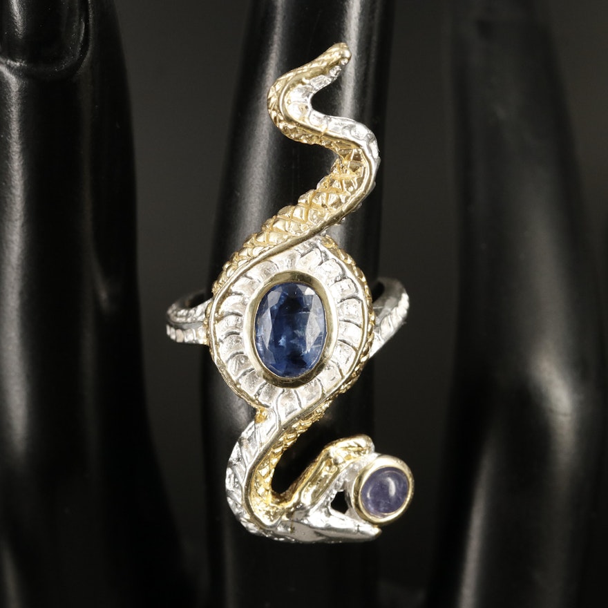 Sterling Kyanite and Tanzanite Serpent Ring