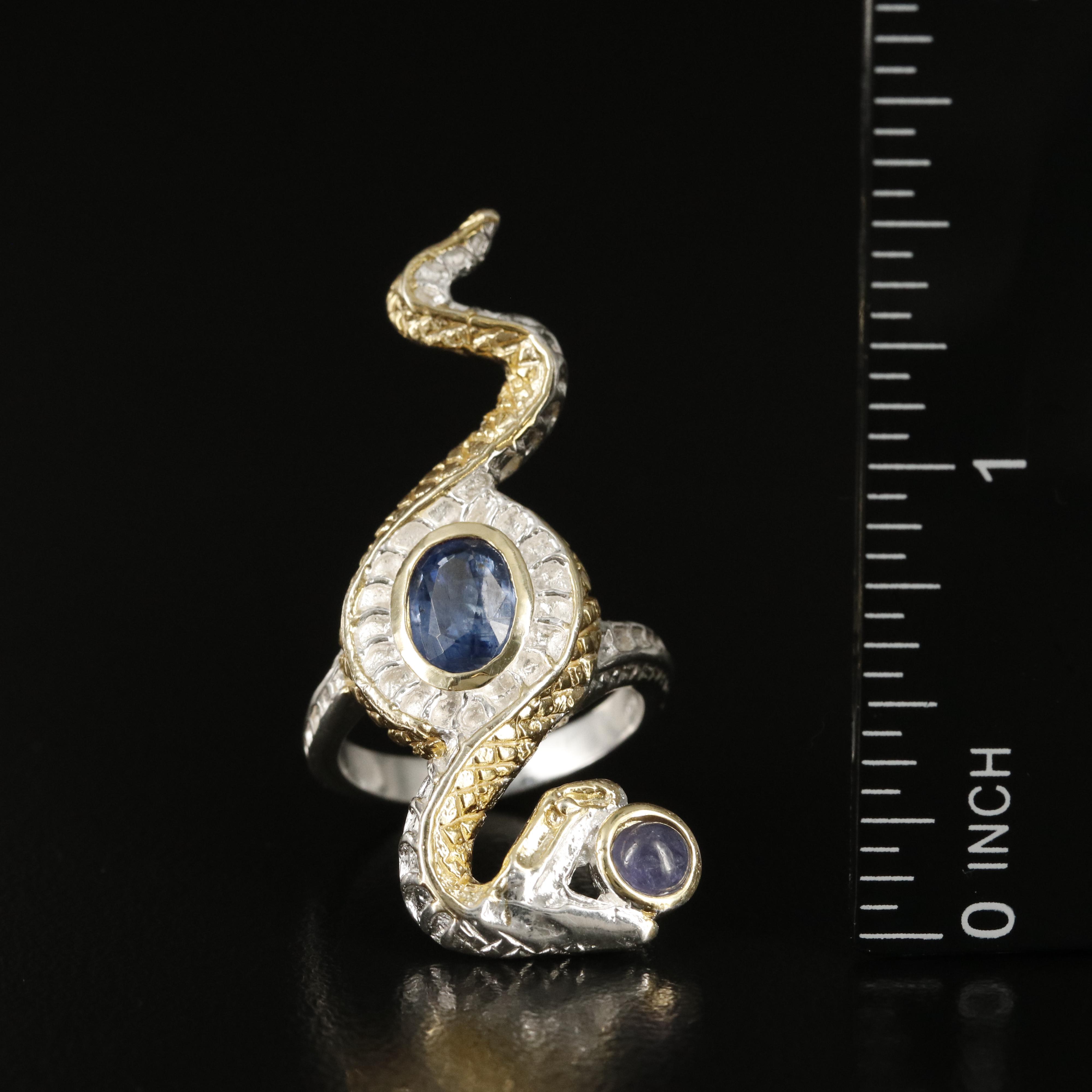 Sterling Kyanite and Tanzanite Serpent Ring