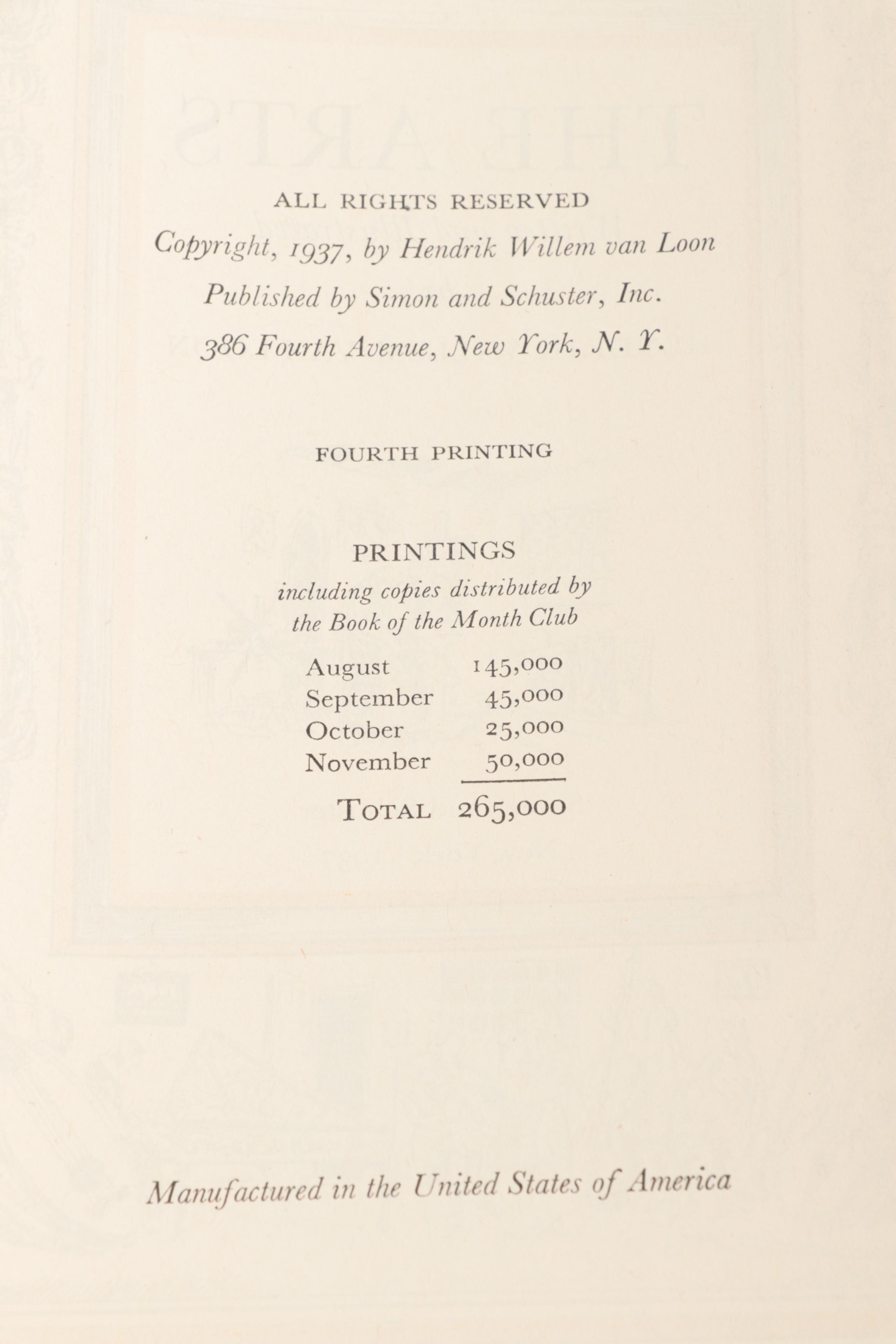 First Edition "The Arts" by Henrik Willem Van Loon and More