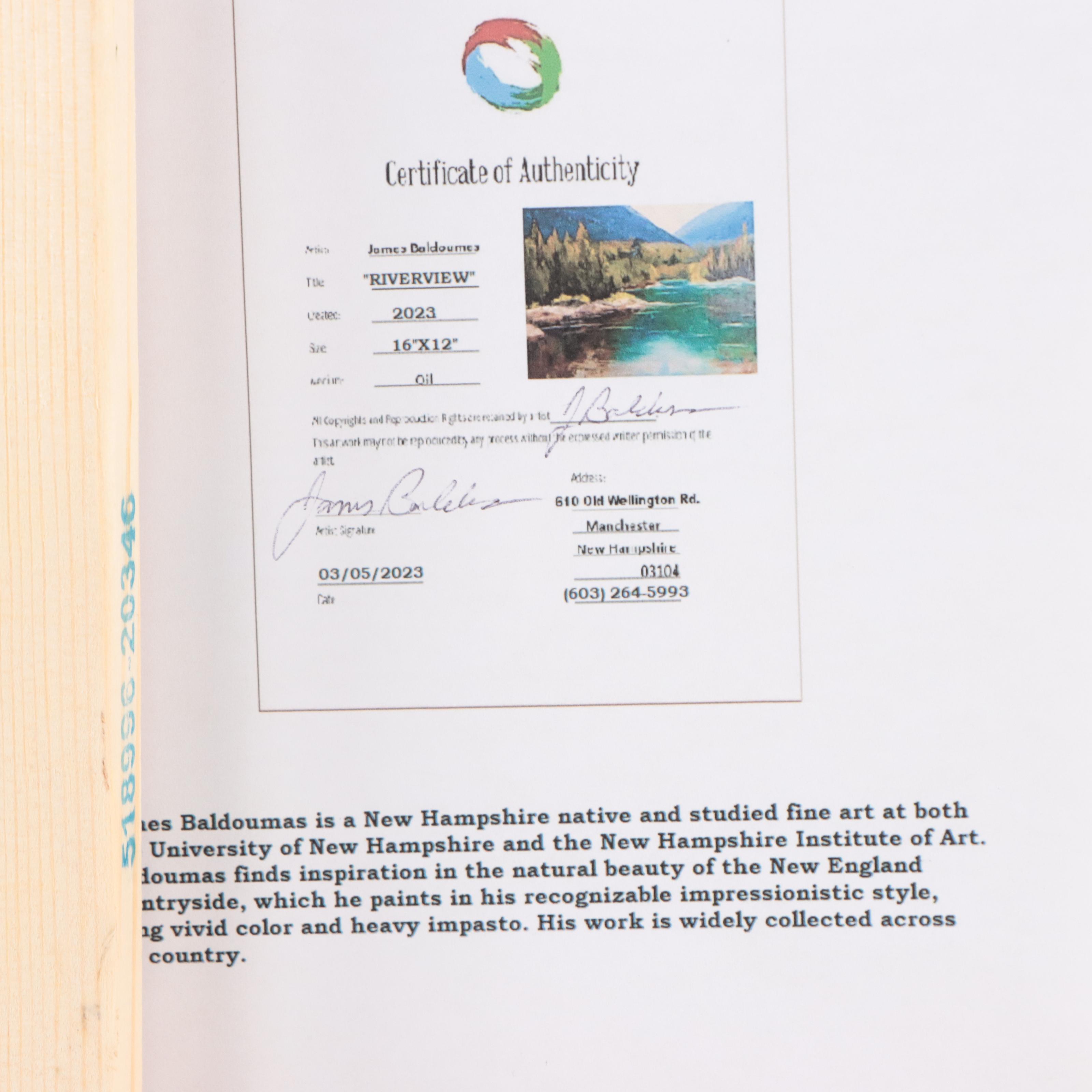 James Baldoumas Oil Painting "Riverview," 2023