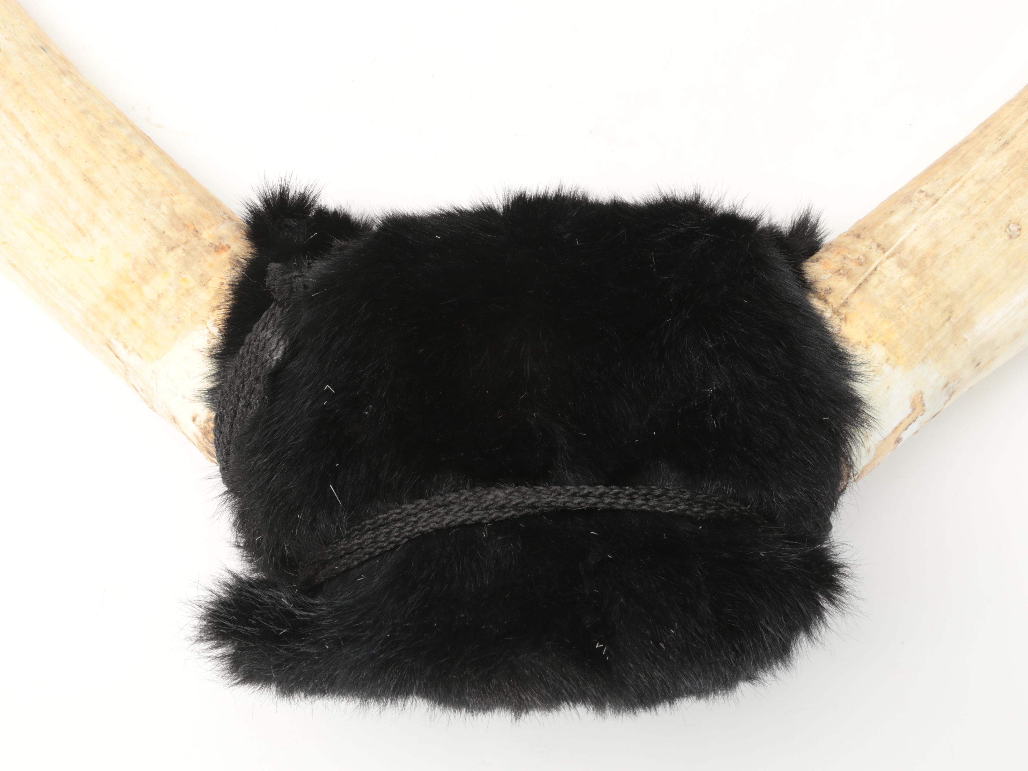 Mounted Ankole-Watusi Horns with Faux Fur Wrap