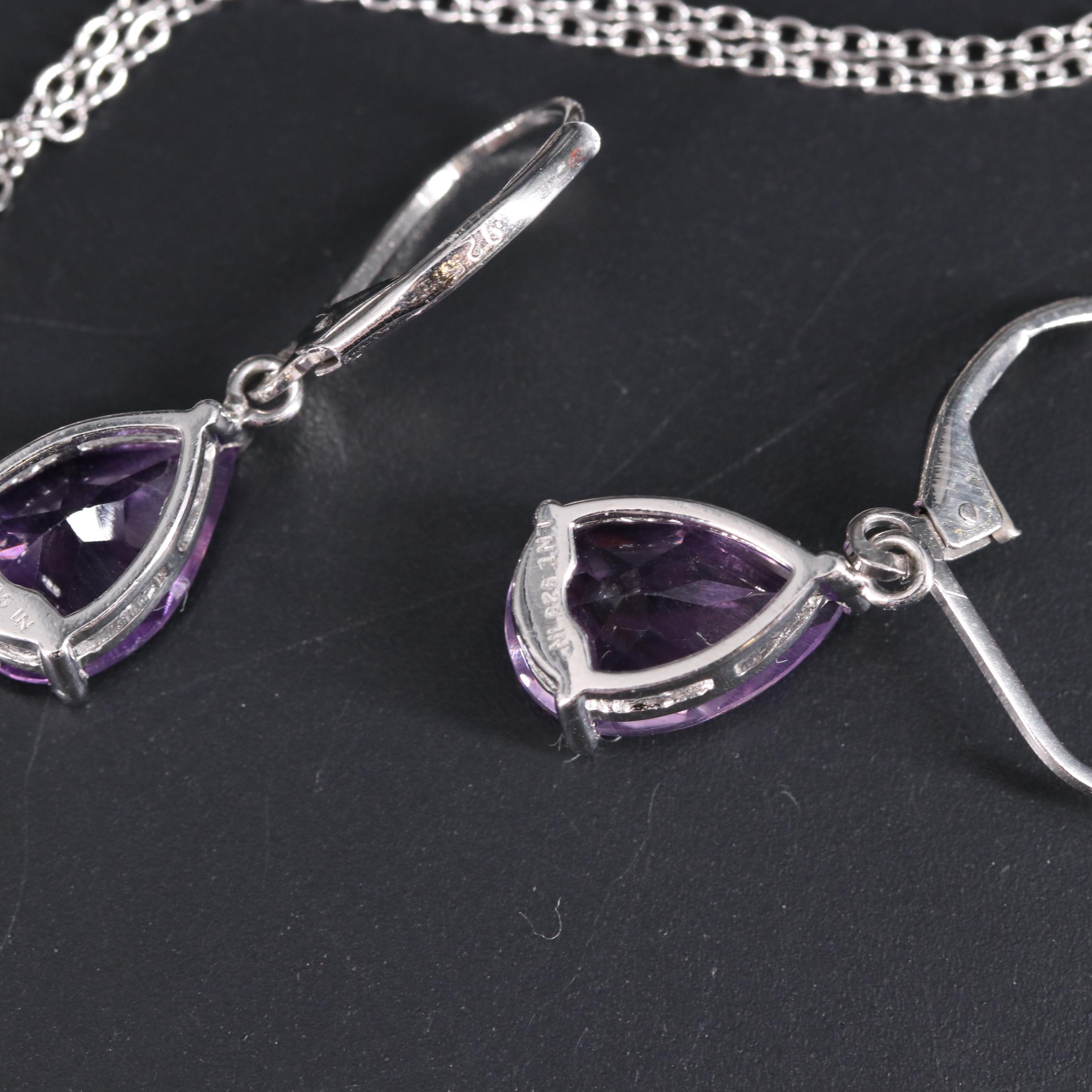 Sterling Silver Jewelry Assortment Including Amethyst and Cubic Zirconia