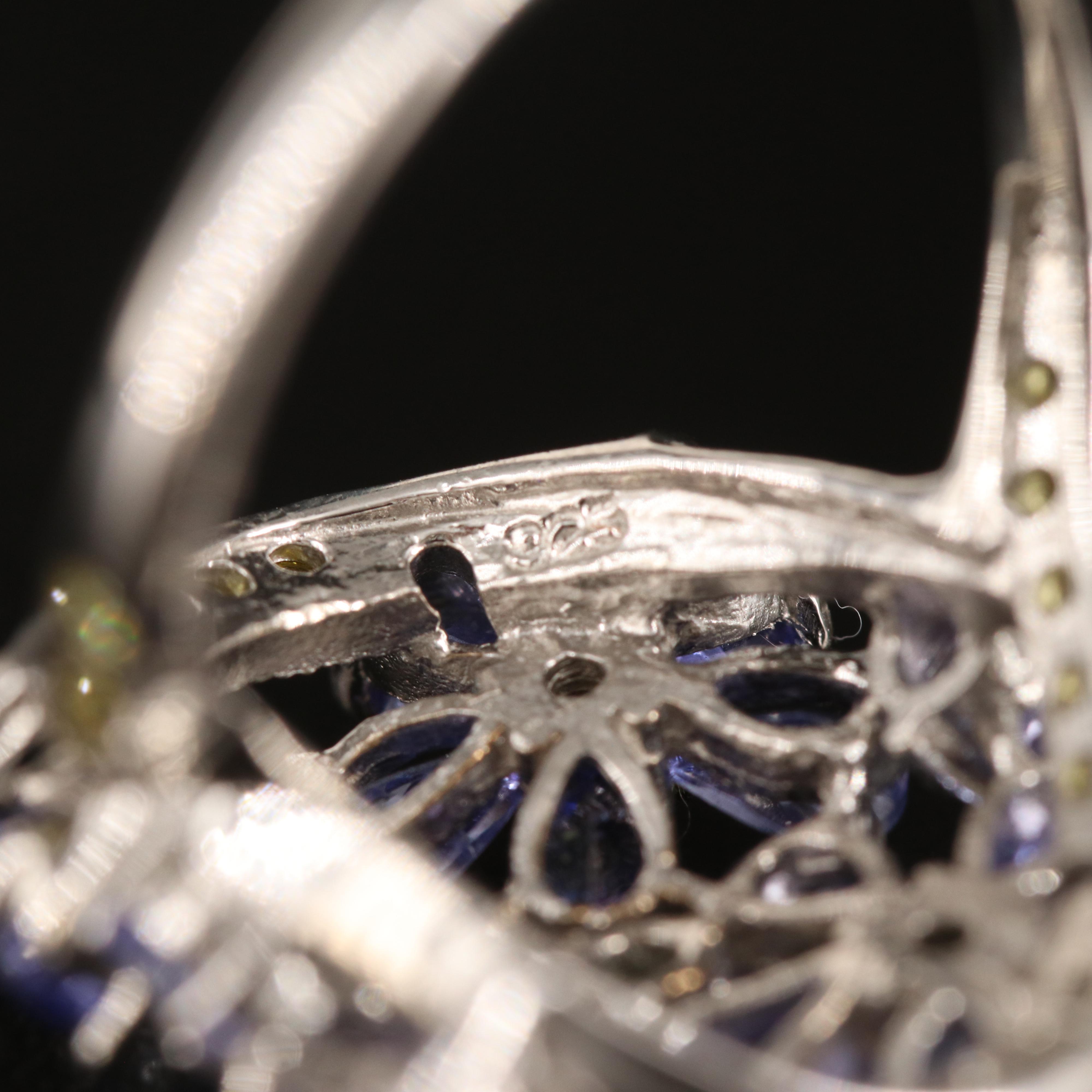 Sterling Tanzanite, Peridot and Yellow Sapphire Floral Cluster Ring