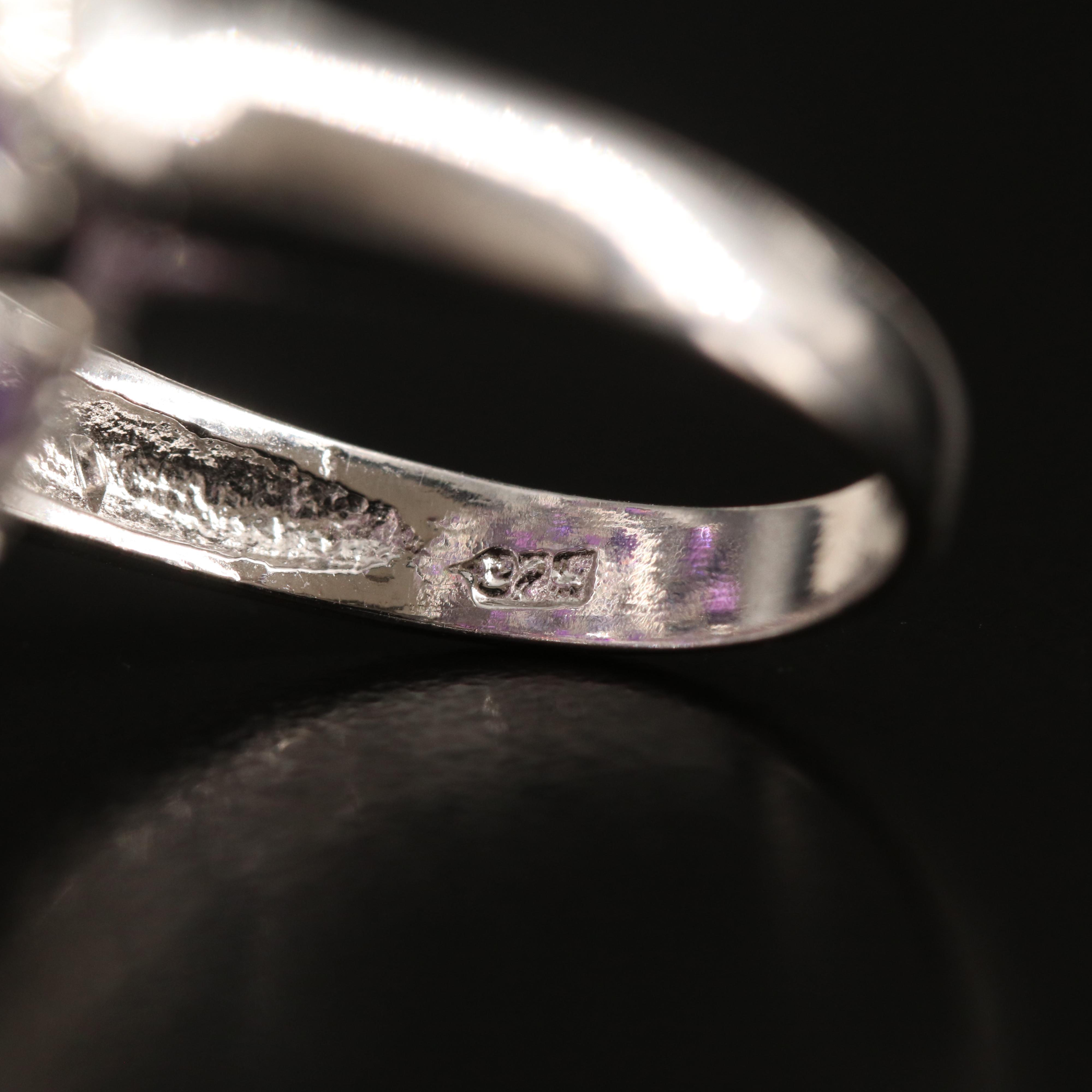 Sterling Amethyst, Tanzanite and Aquamarine Floral Cluster Ring