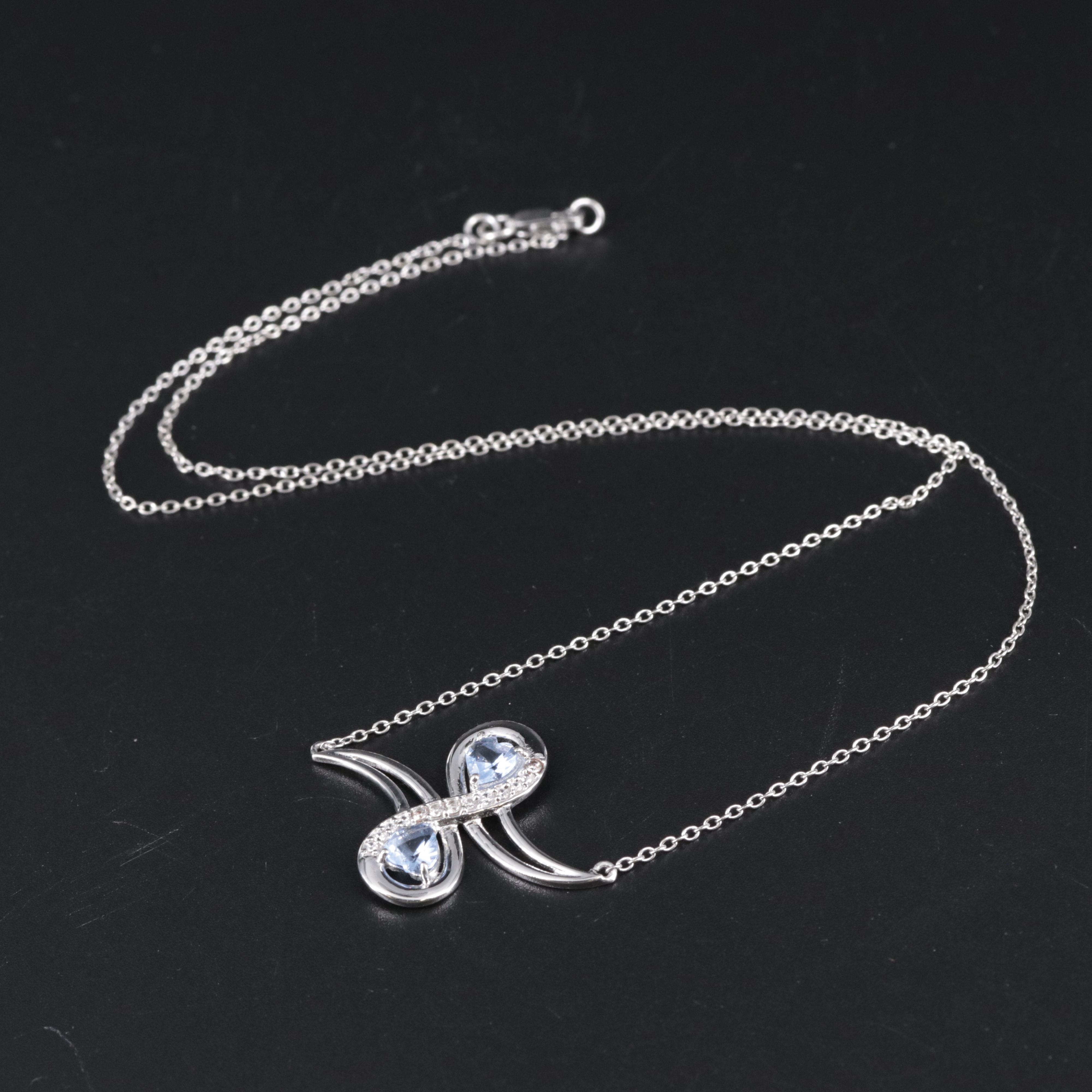 Sterling Silver Tanzanite Necklace Including Cubic Zirconia