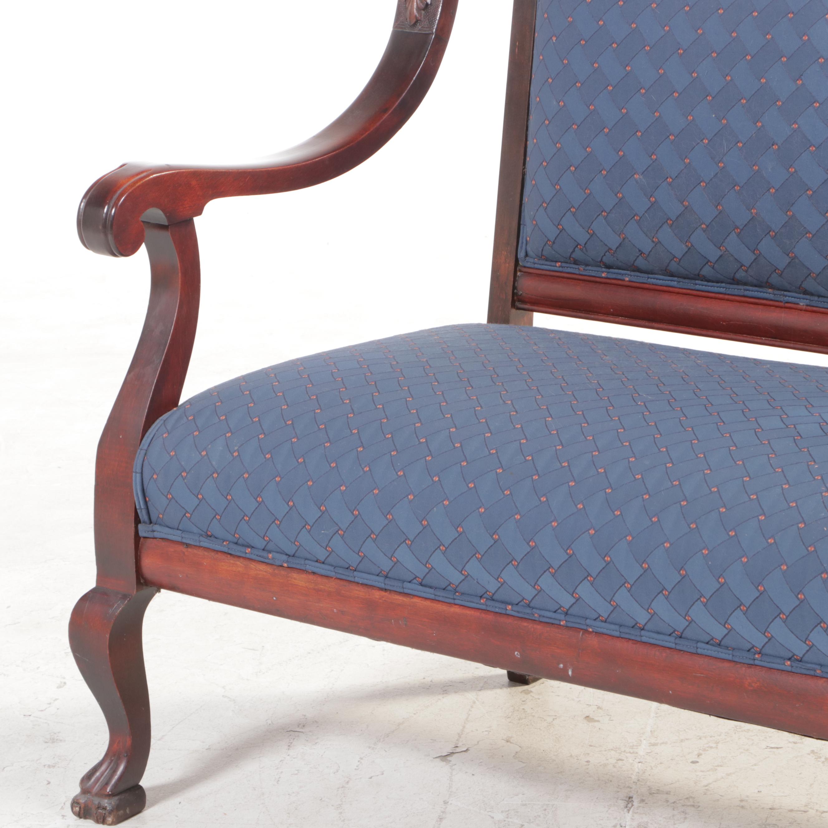 Victorian Renaissance Revival Upholstered Mahogany Settee, Circa 1900