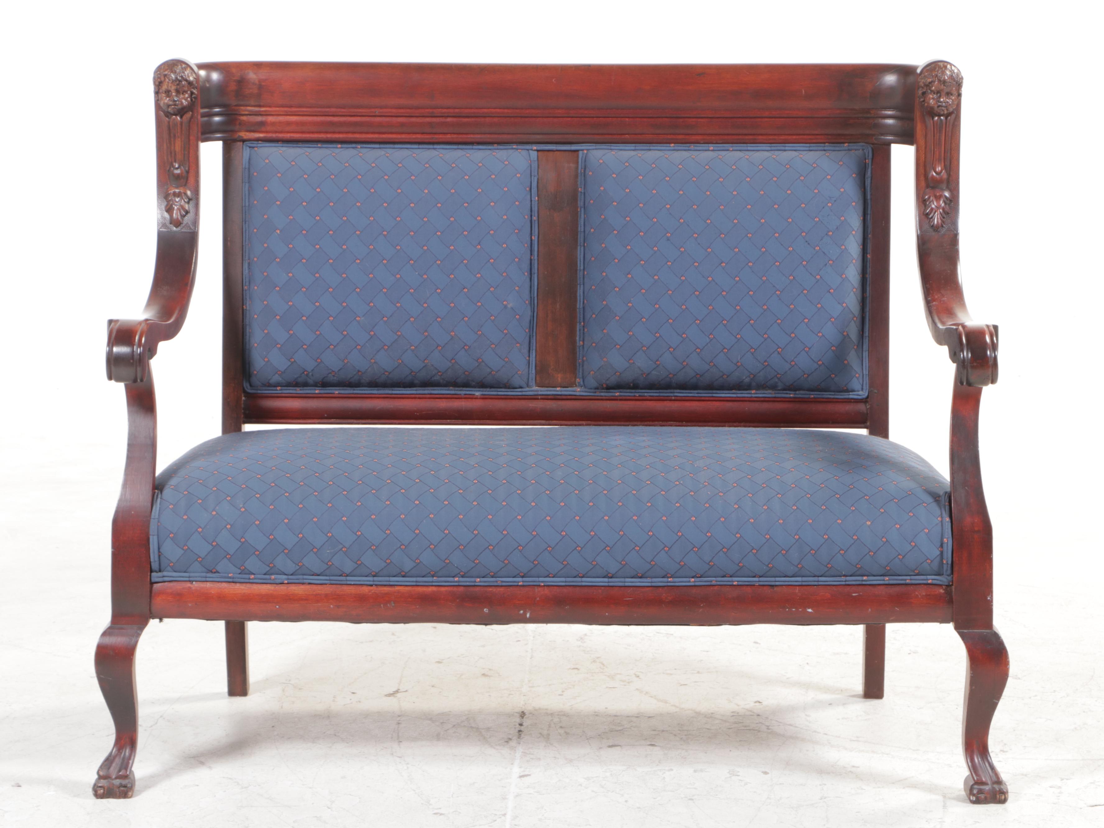 Victorian Renaissance Revival Upholstered Mahogany Settee, Circa 1900