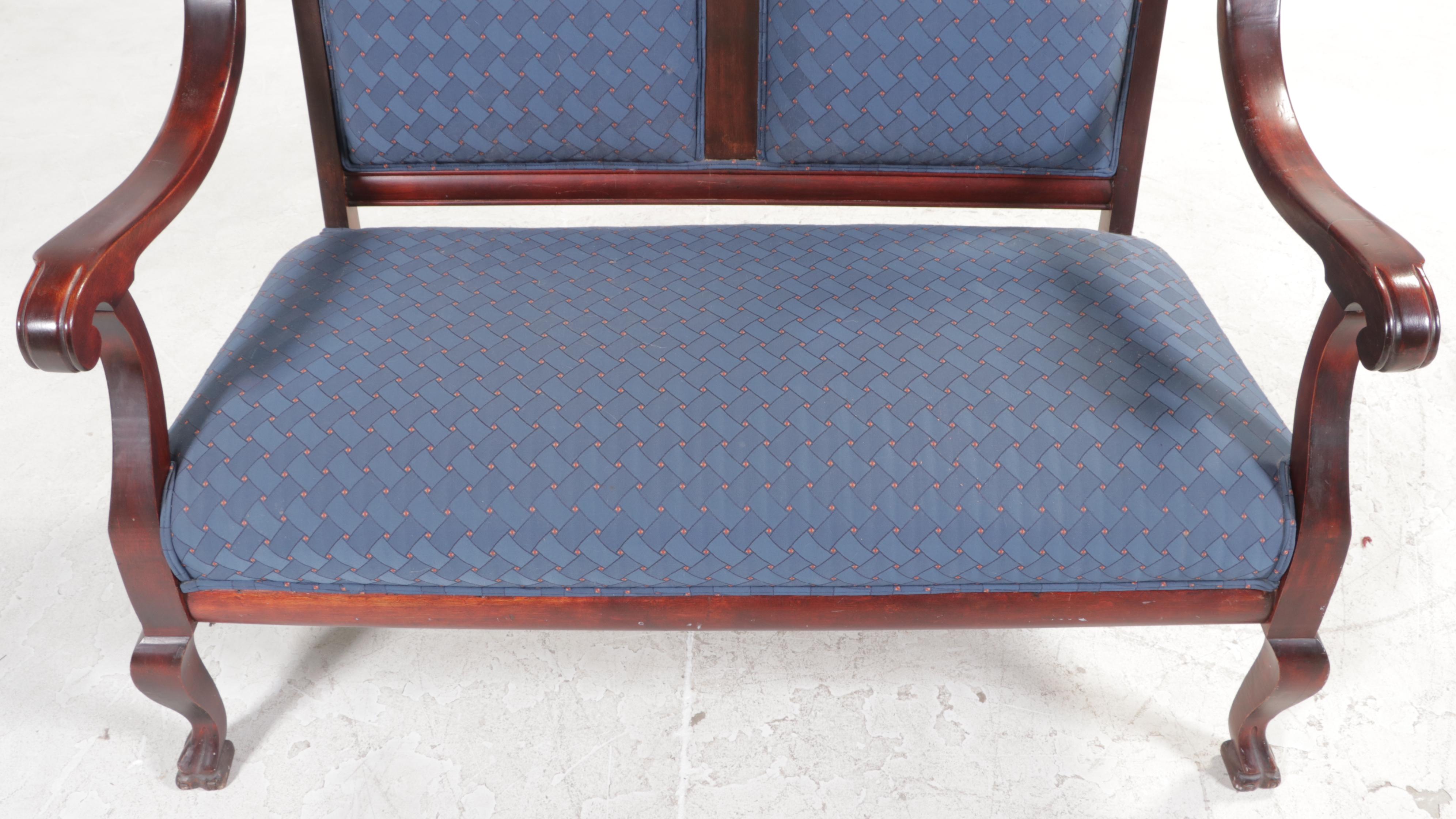 Victorian Renaissance Revival Upholstered Mahogany Settee, Circa 1900