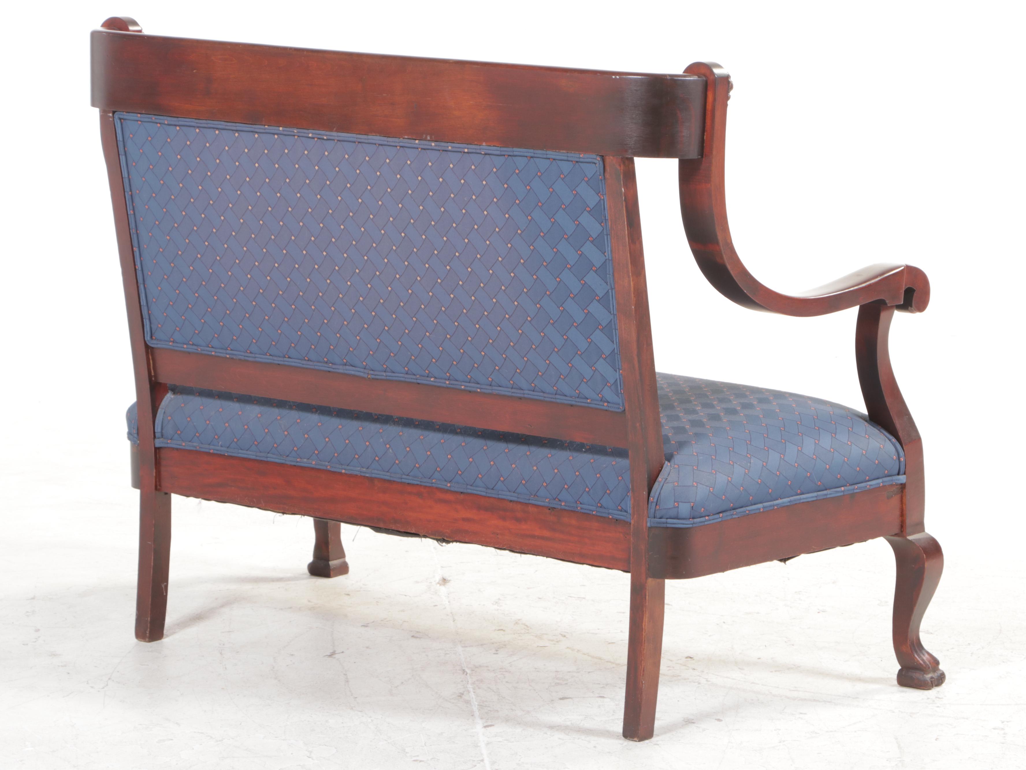 Victorian Renaissance Revival Upholstered Mahogany Settee, Circa 1900