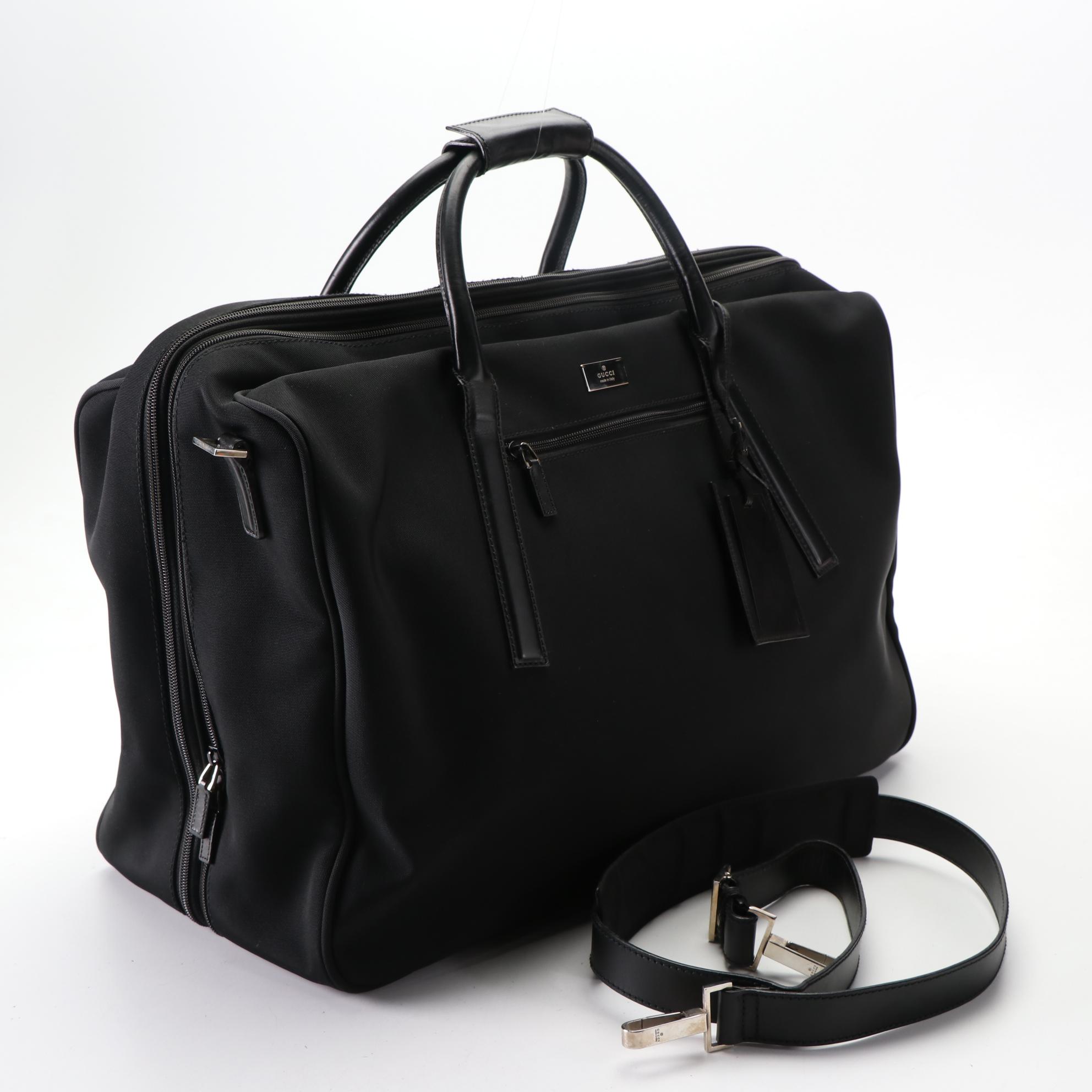 Gucci Weekender Travel Bag in Nylon Canvas and Leather