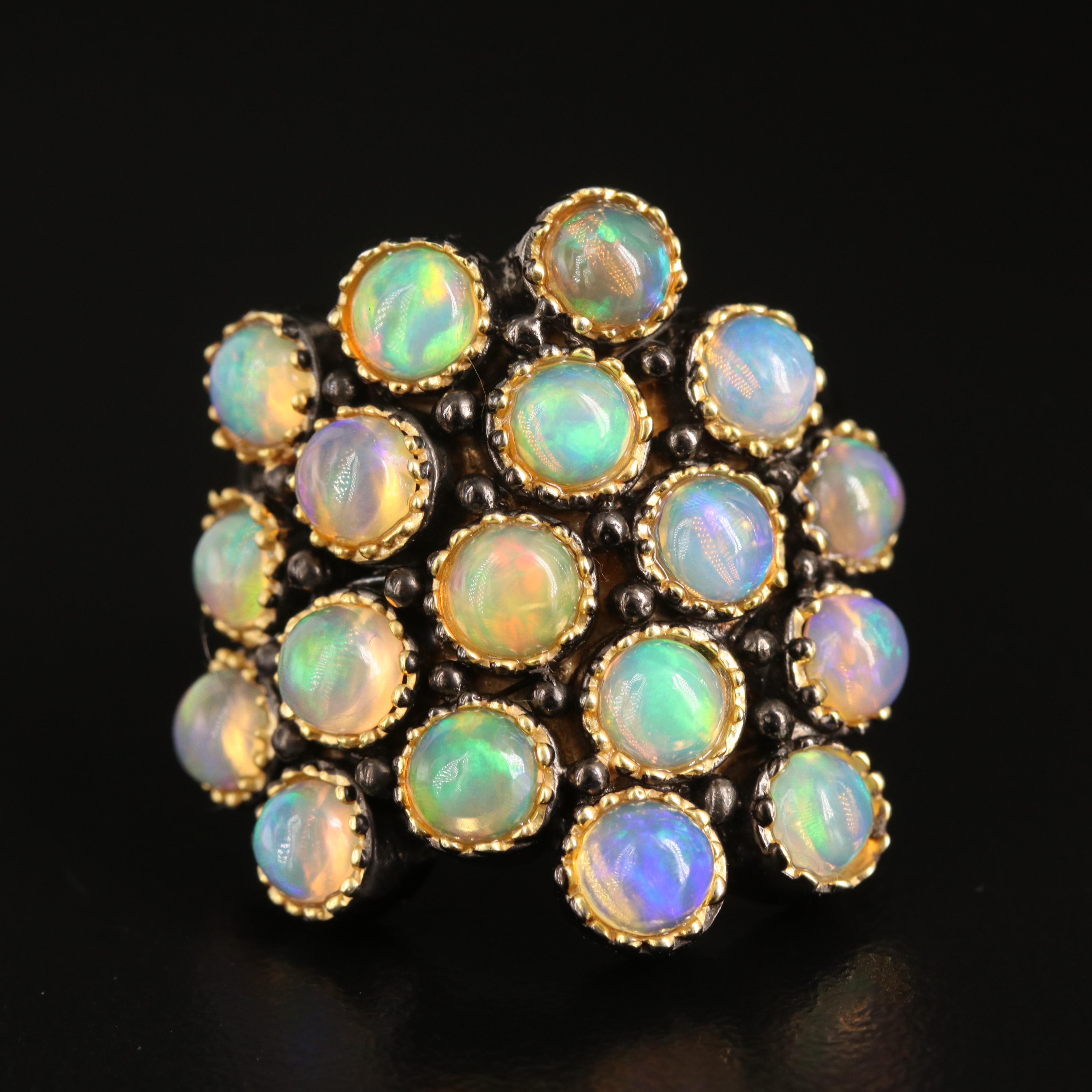 Sterling Opal Cluster Ring
